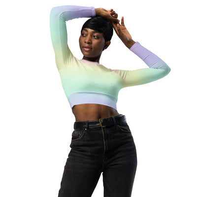 Women's Pastel Rainbow Long Sleeve Performance Crop Top