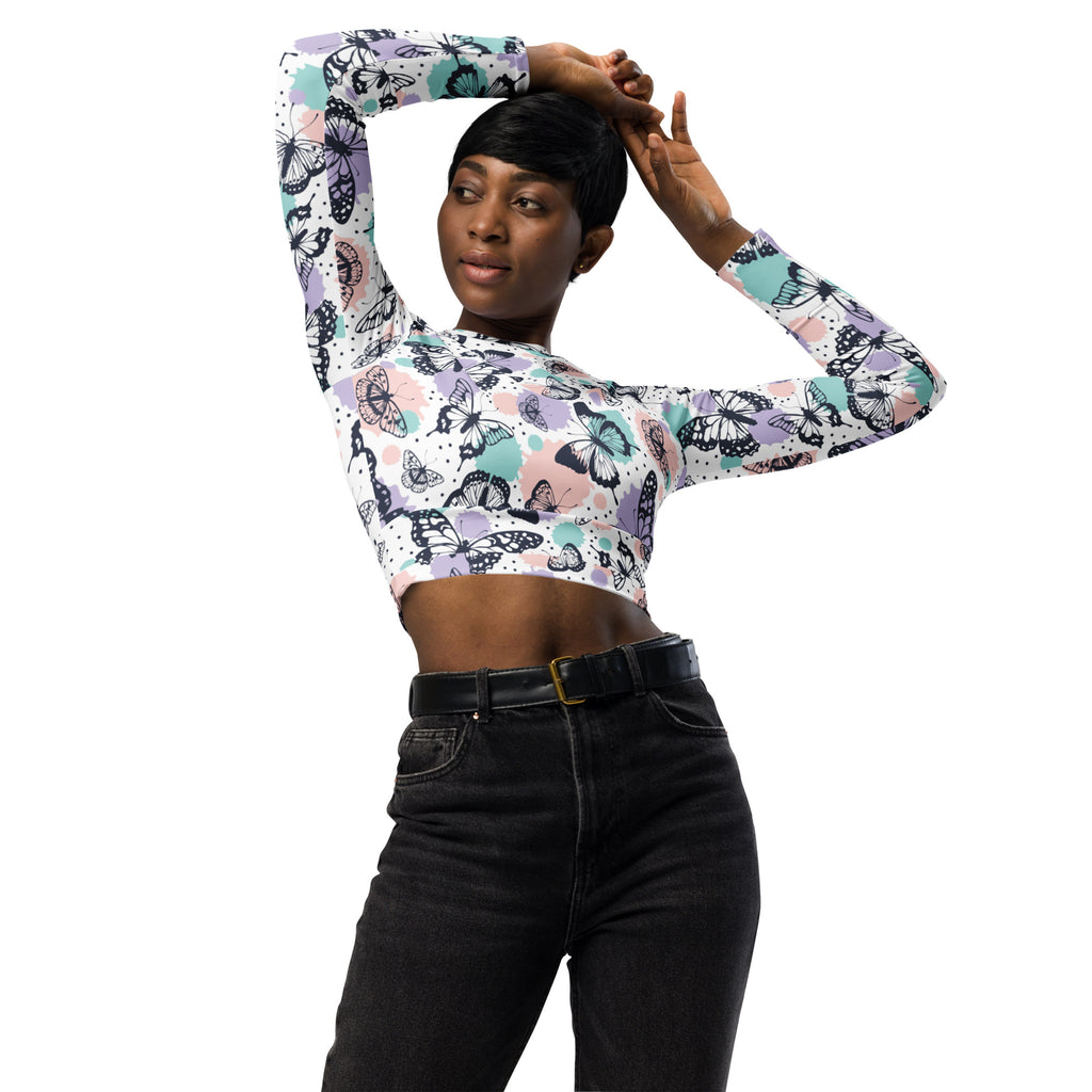 Women's Butterfly Long Sleeve Performance Crop Top