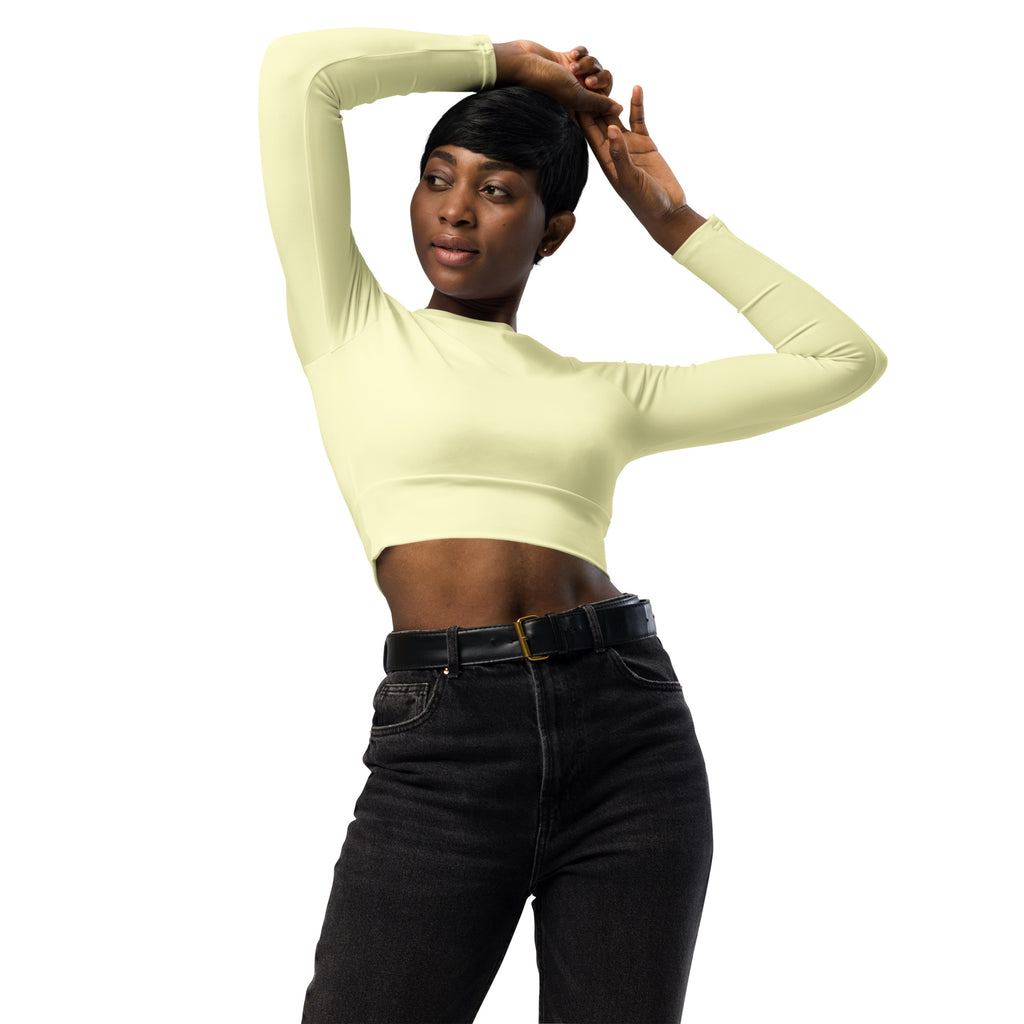 Women's Pastel Yellow Long Sleeve Performance Crop Top