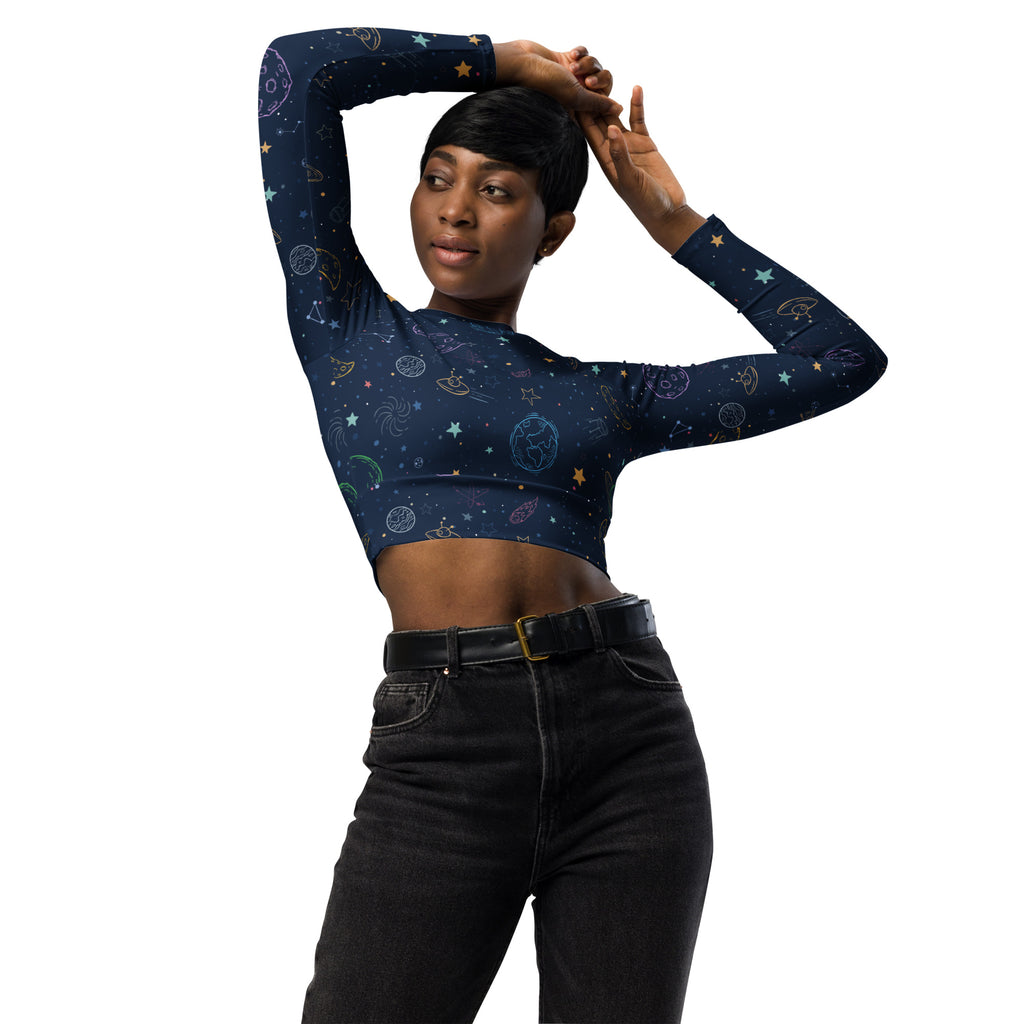 Women's Colorful Galaxy Space Long Sleeve Performance Crop Top