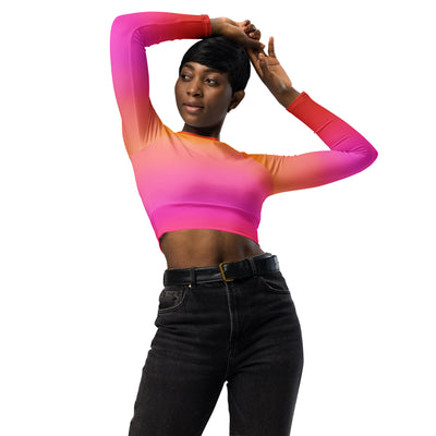 Women's Sunset Ombre Long Sleeve Performance Crop Top