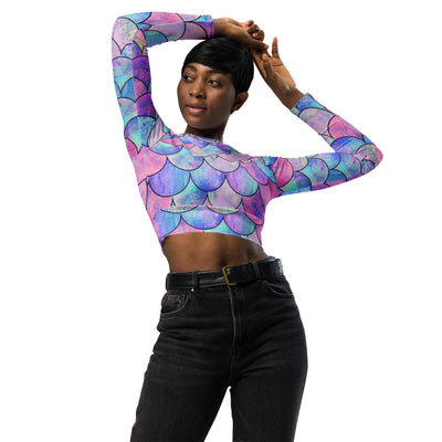 Women's Pastel Mermaid Long Sleeve Performance Crop Top