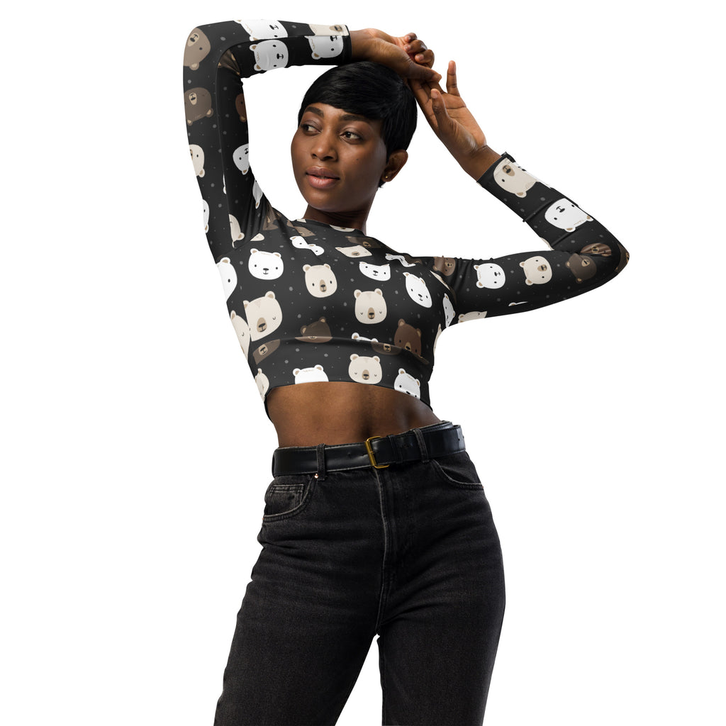 Women's Cute Bear Long Sleeve Performance Crop Top