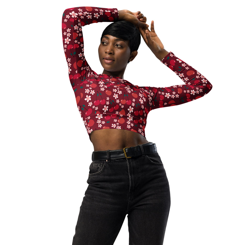 Women's Cherry Blossom Long Sleeve Performance Crop Top