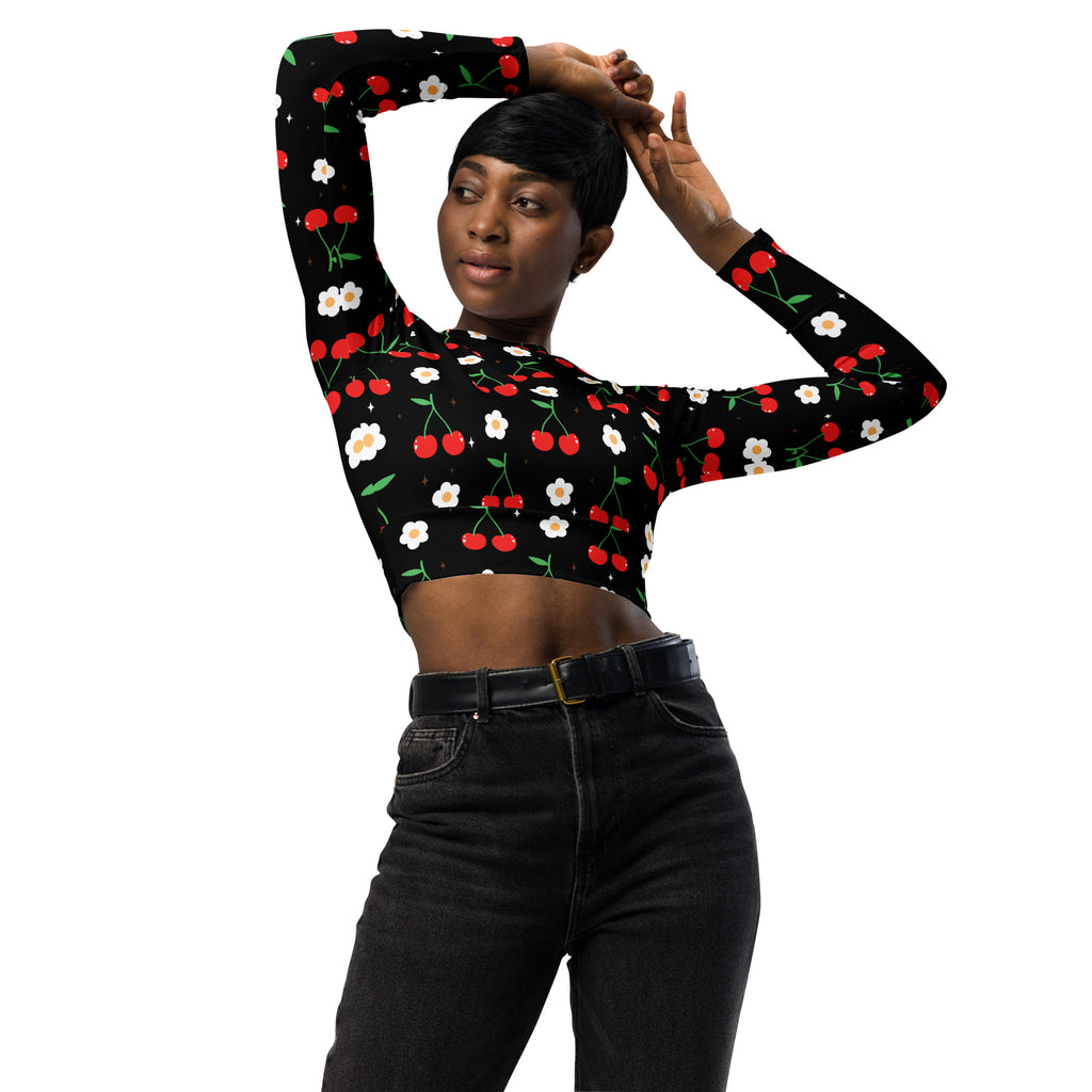 Women's Black Cherry Long Sleeve Performance Crop Top