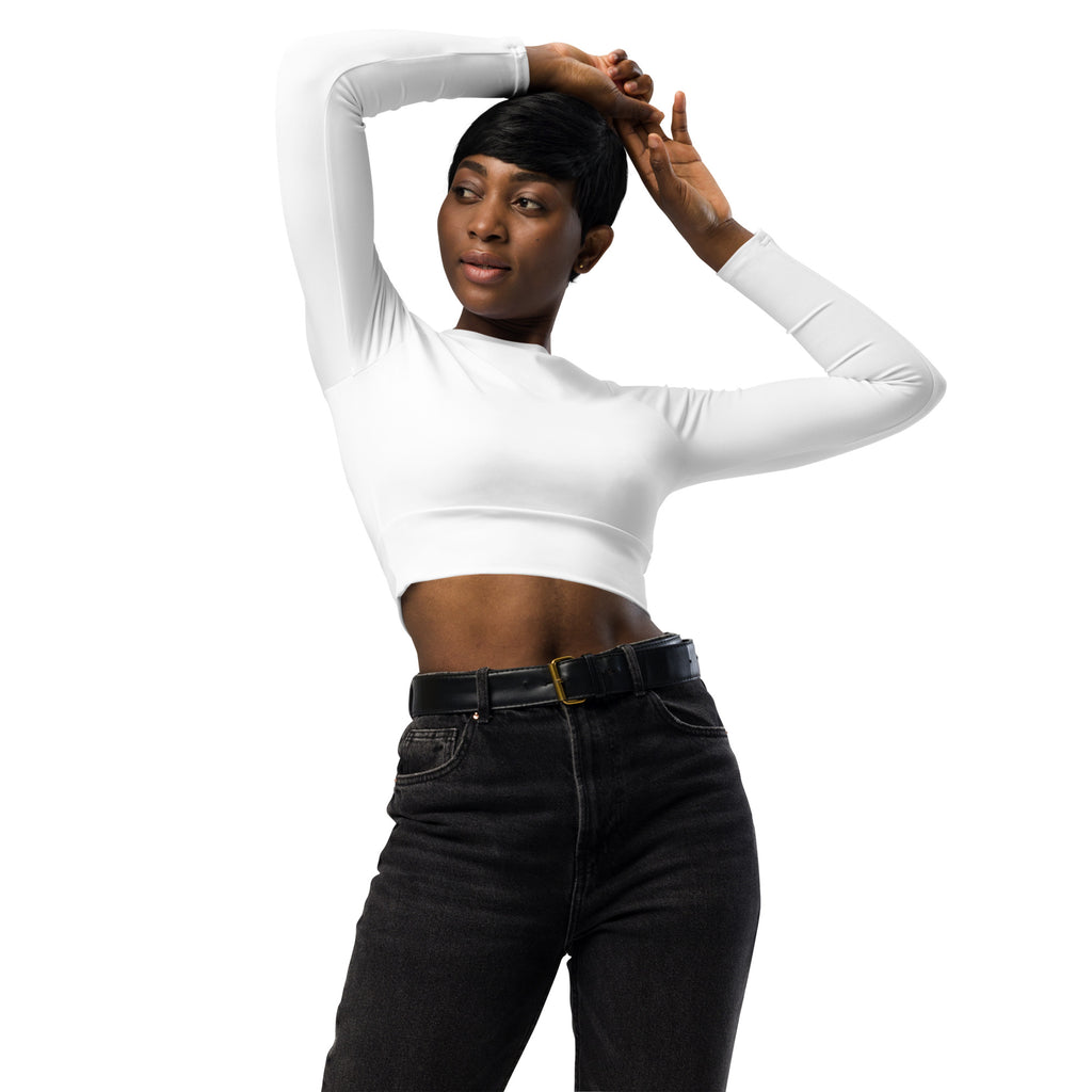 Women's White Long Sleeve Performance Crop Top