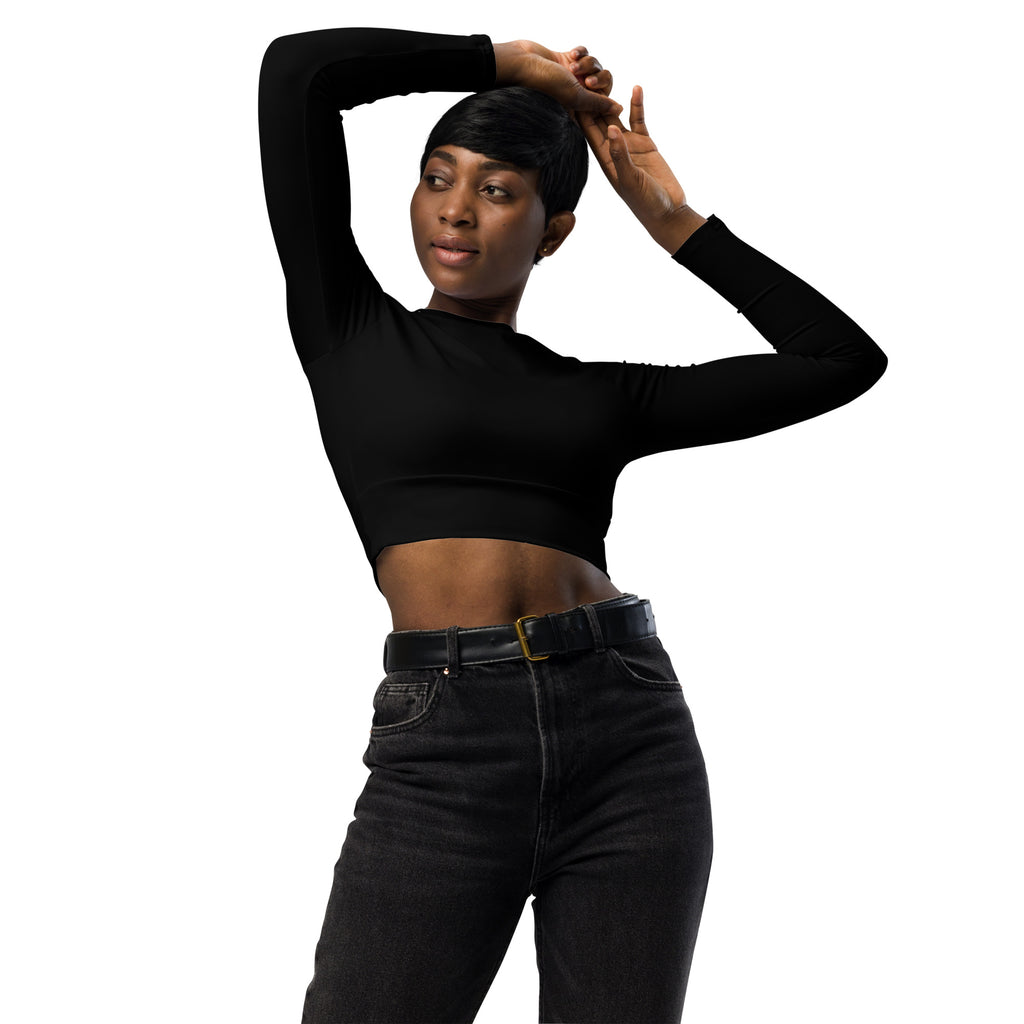 Women's Black Long Sleeve Performance Crop Top