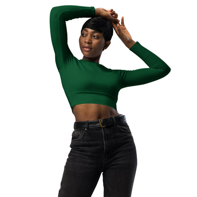 Women's Dark Green Long Sleeve Performance Crop Top