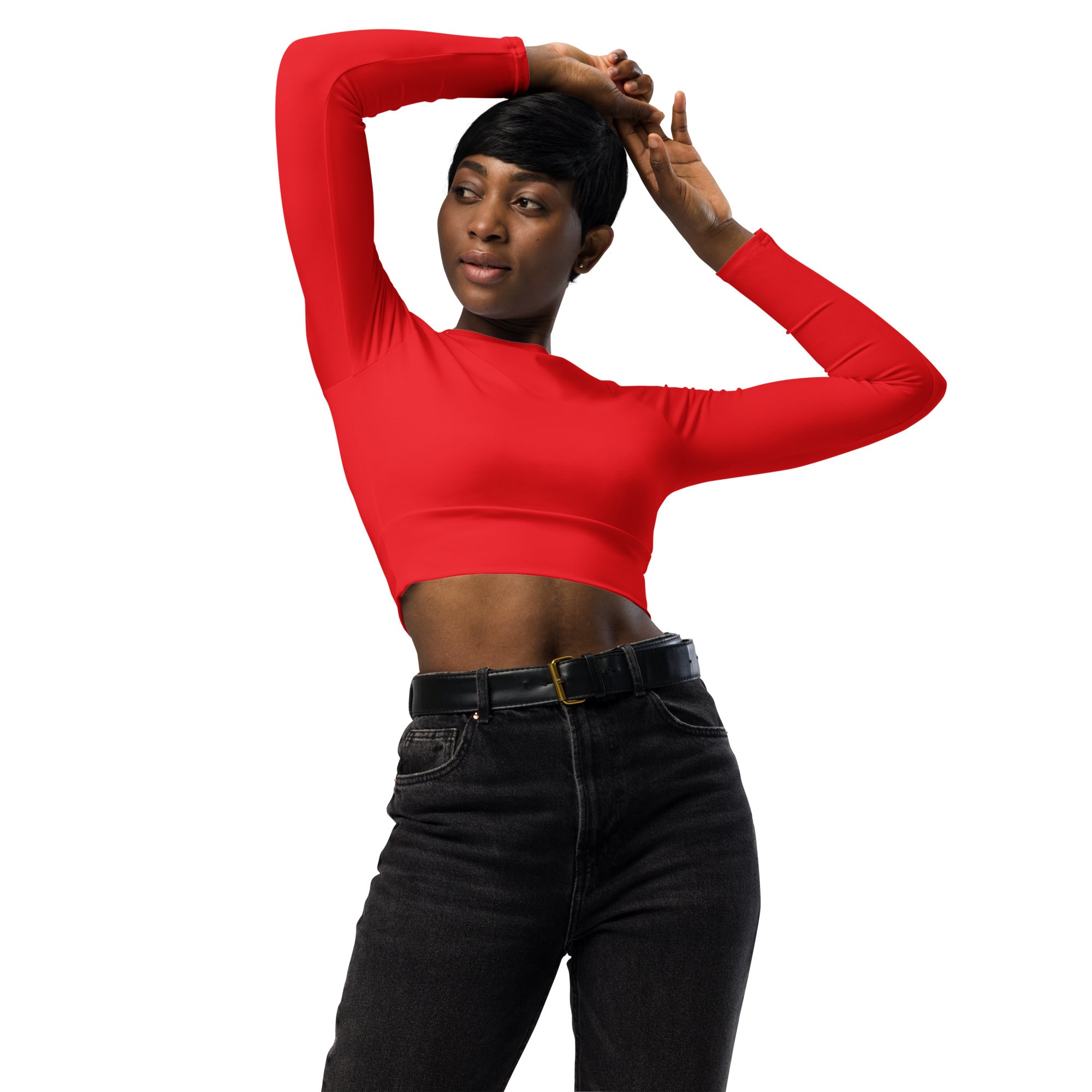 Women's Red Long Sleeve Performance Crop Top