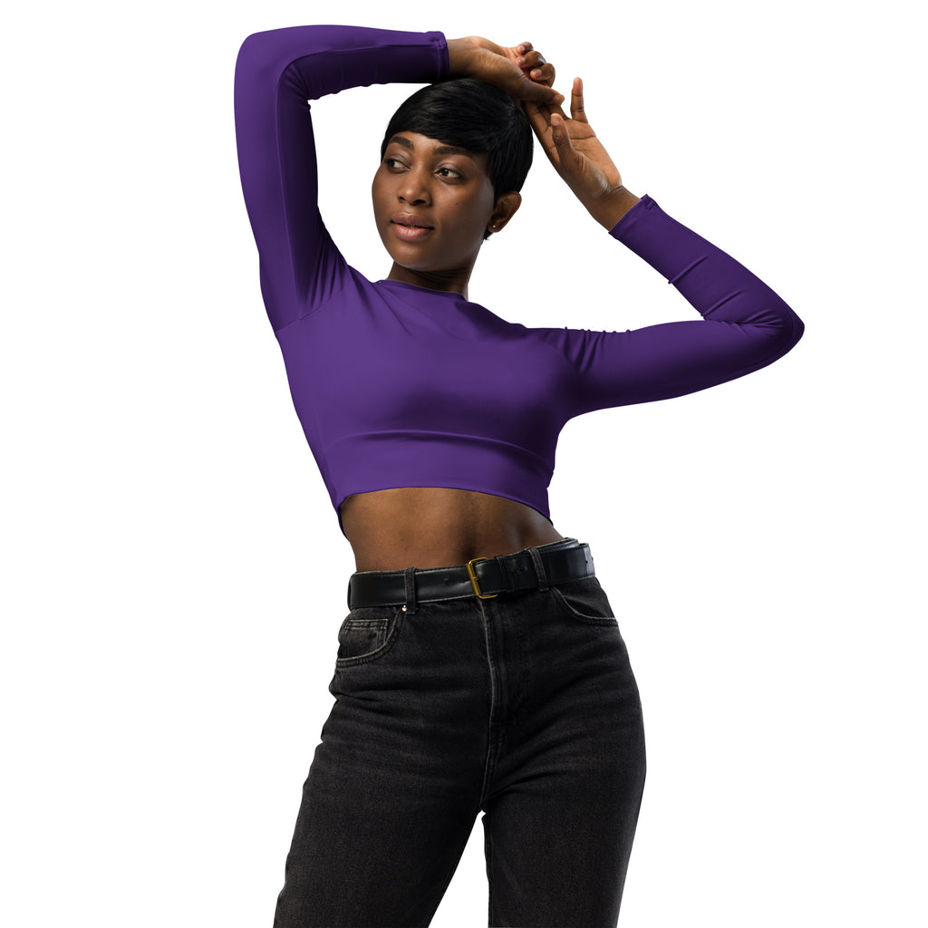 Women's Dark Purple Long Sleeve Performance Crop Top