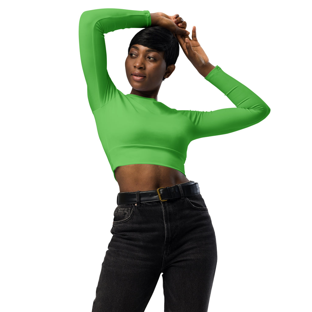 Women's Green Long Sleeve Performance Crop Top
