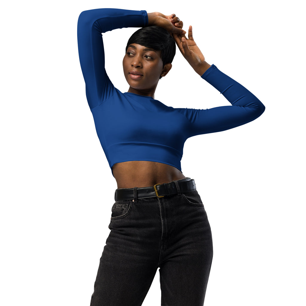 Women's Royal Blue Long Sleeve Performance Crop Top