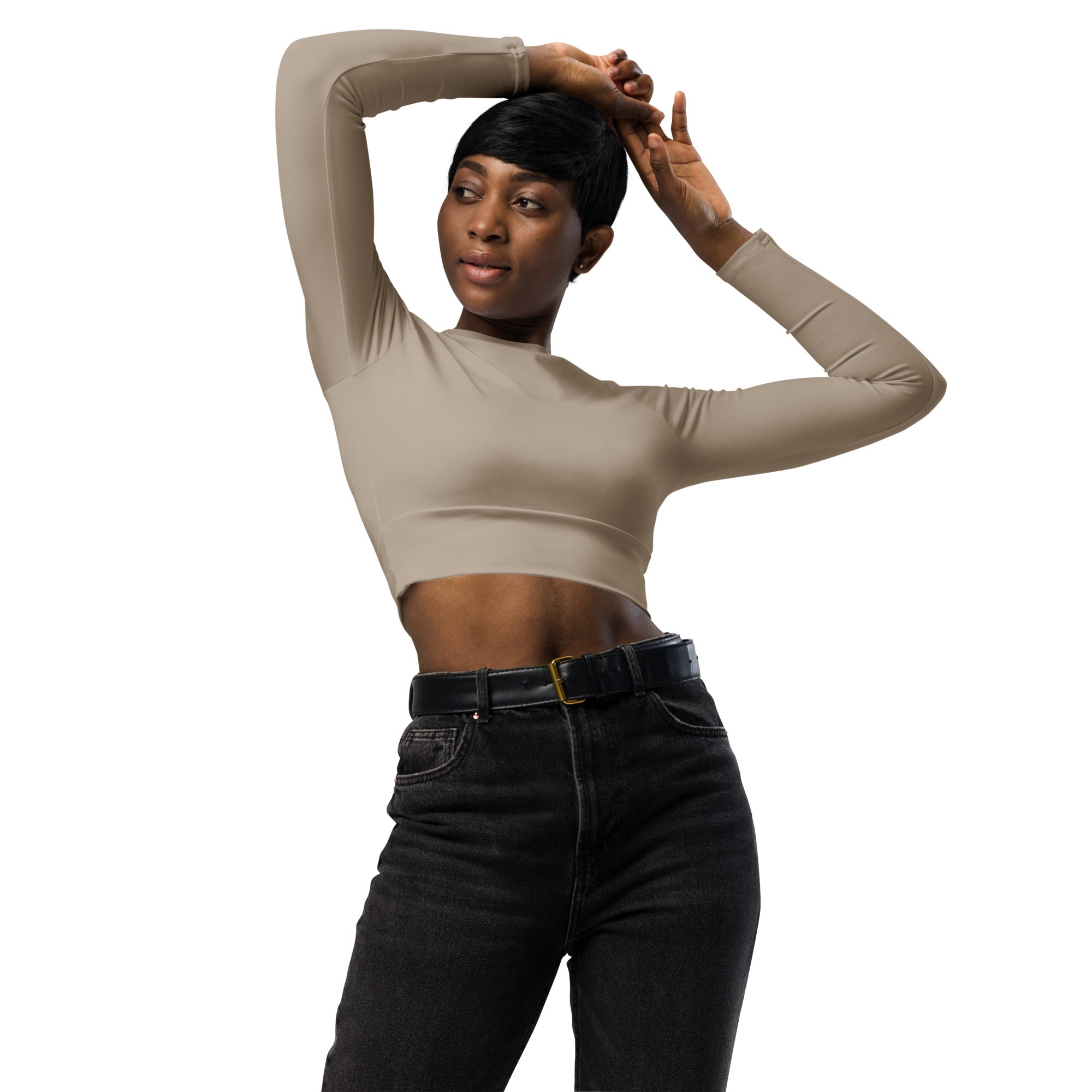 Women's Taupe Long Sleeve Performance Crop Top