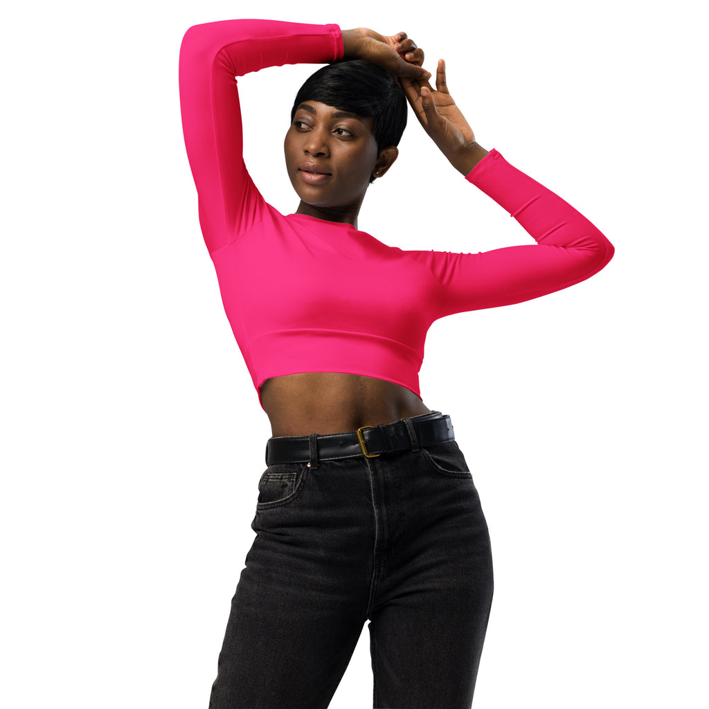Women's Hot Pink Long Sleeve Performance Crop Top