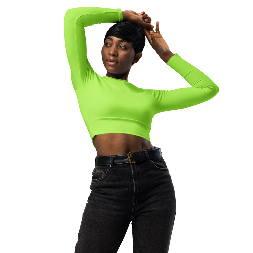 Women's Neon Green Long Sleeve Performance Crop Top