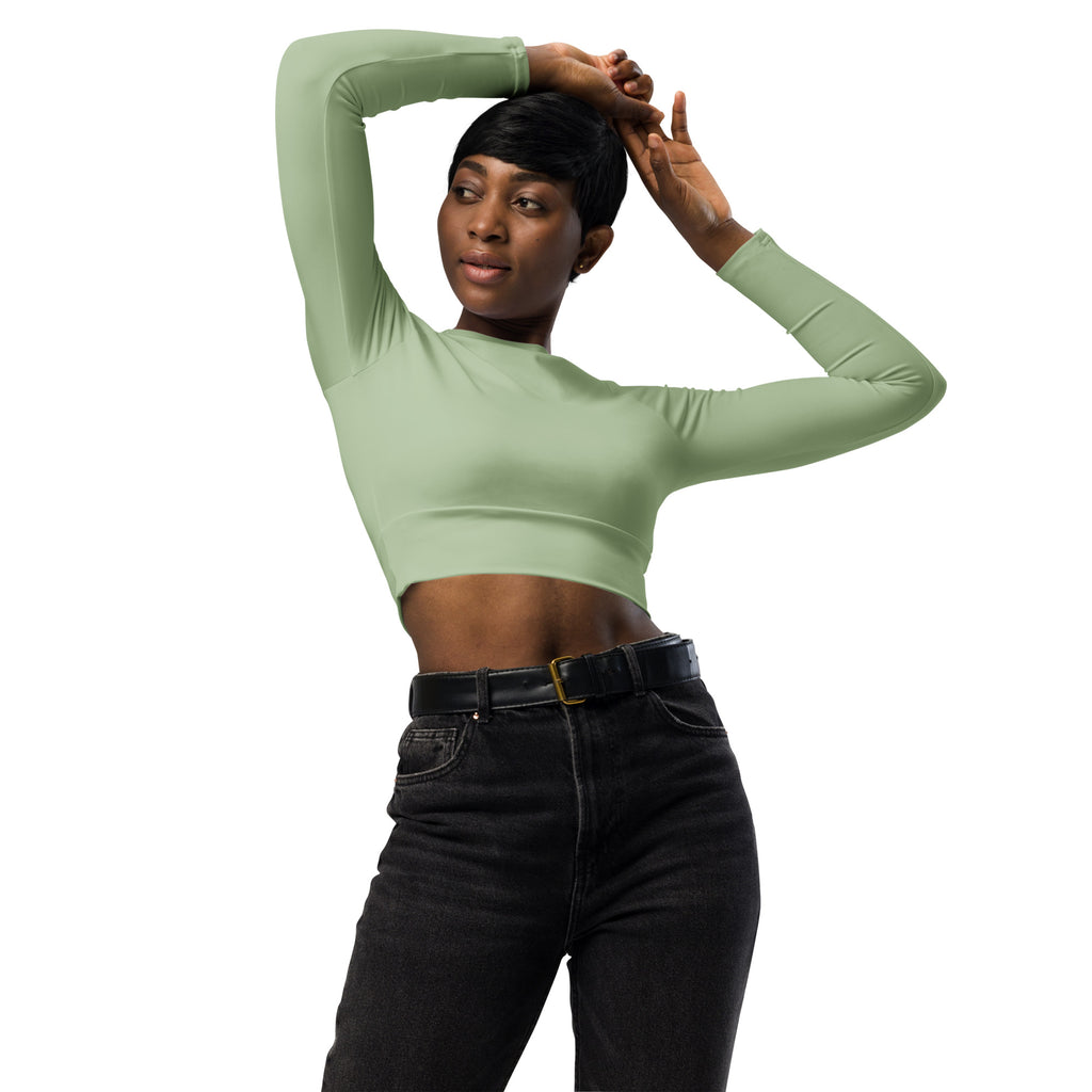 Women's Sage Green Long Sleeve Performance Crop Top