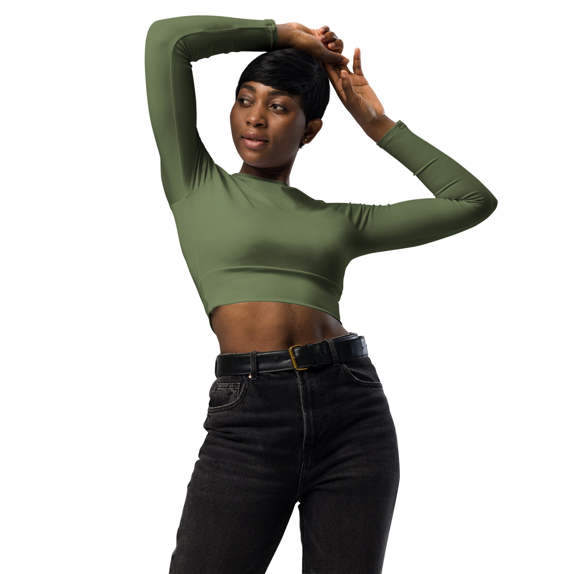 Women's Dark Olive Green Long Sleeve Performance Crop Top