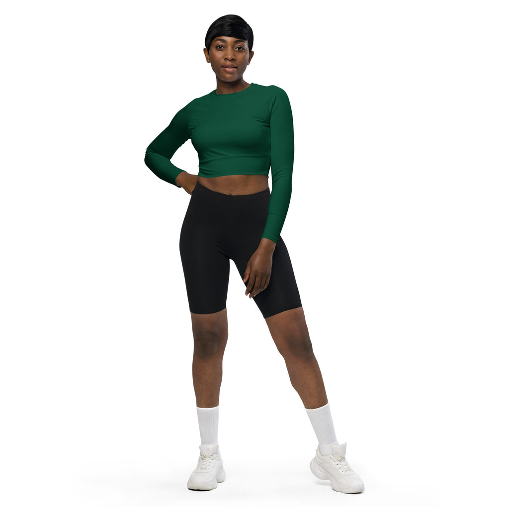 Women's Dark Green Long Sleeve Performance Crop Top