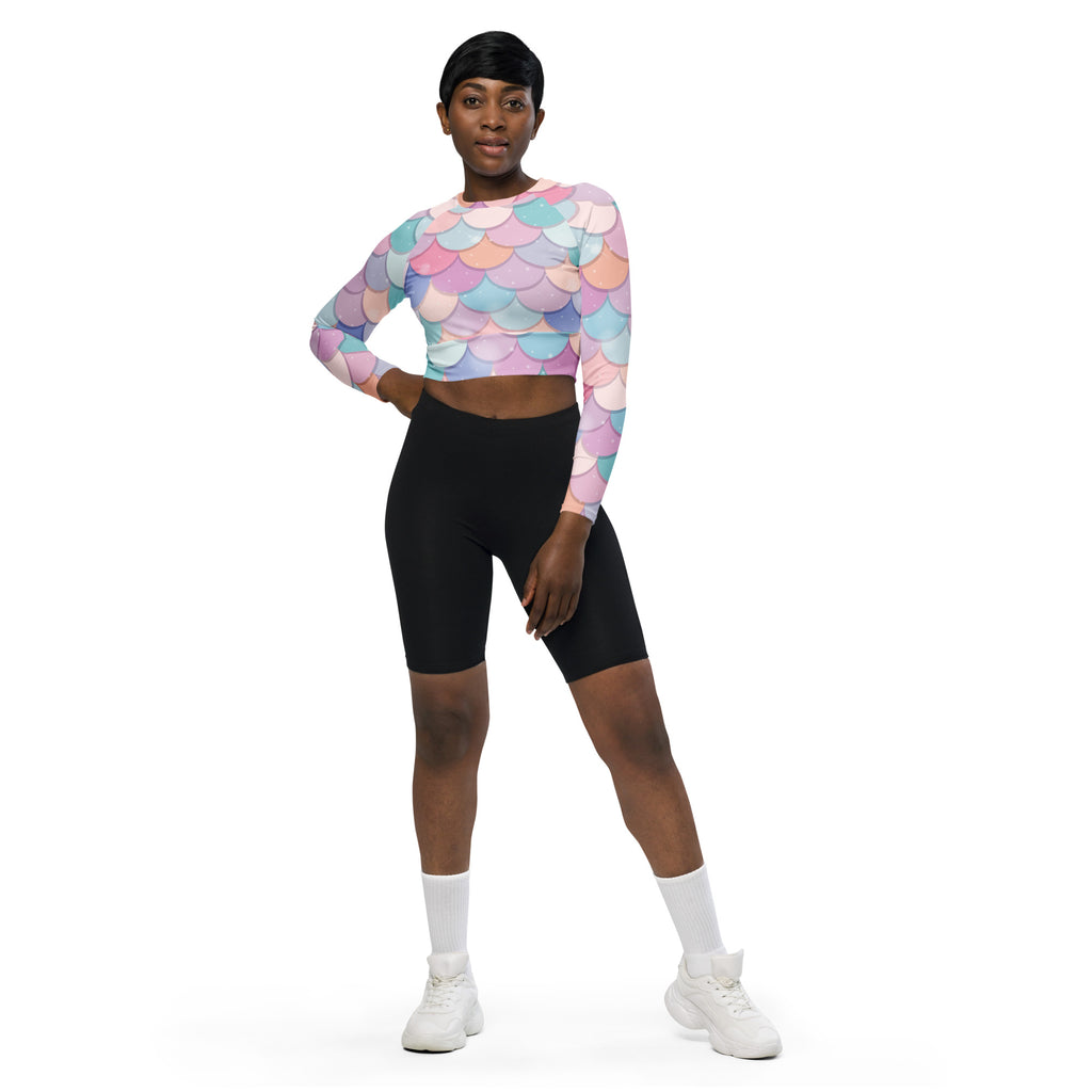 Women's Rainbow Mermaid Long Sleeve Performance Crop Top