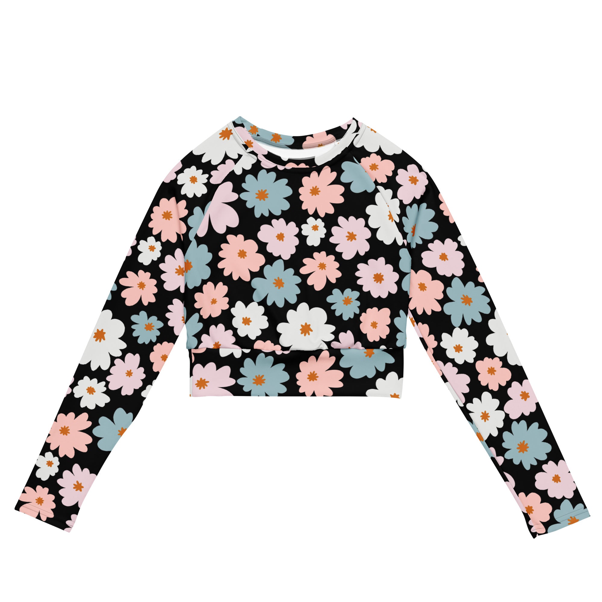 Women's Retro Floral Long Sleeve Performance Crop Top