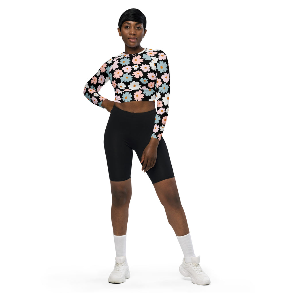 Women's Retro Floral Long Sleeve Performance Crop Top