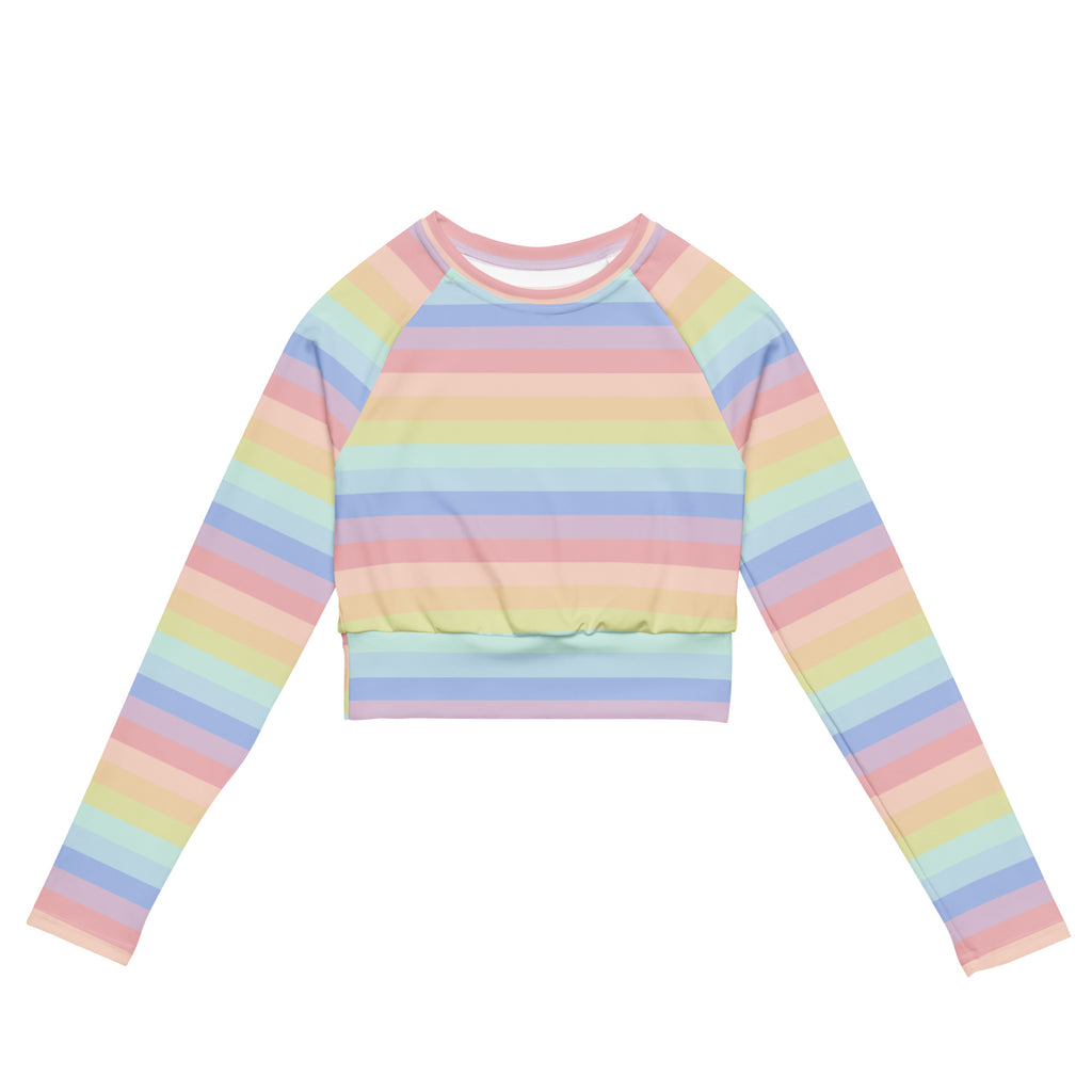 Women's Pastel Striped Rainbow Long Sleeve Performance Crop Top