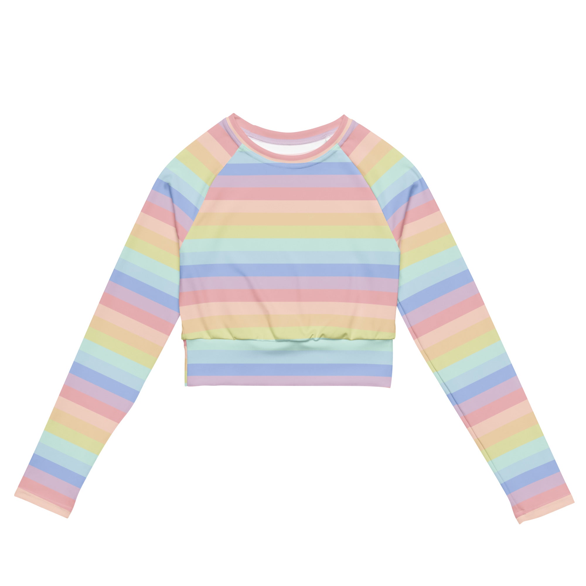 Women's Pastel Striped Rainbow Long Sleeve Performance Crop Top