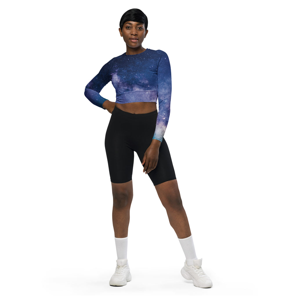 Women's Realistic Galaxy Long Sleeve Performance Crop Top