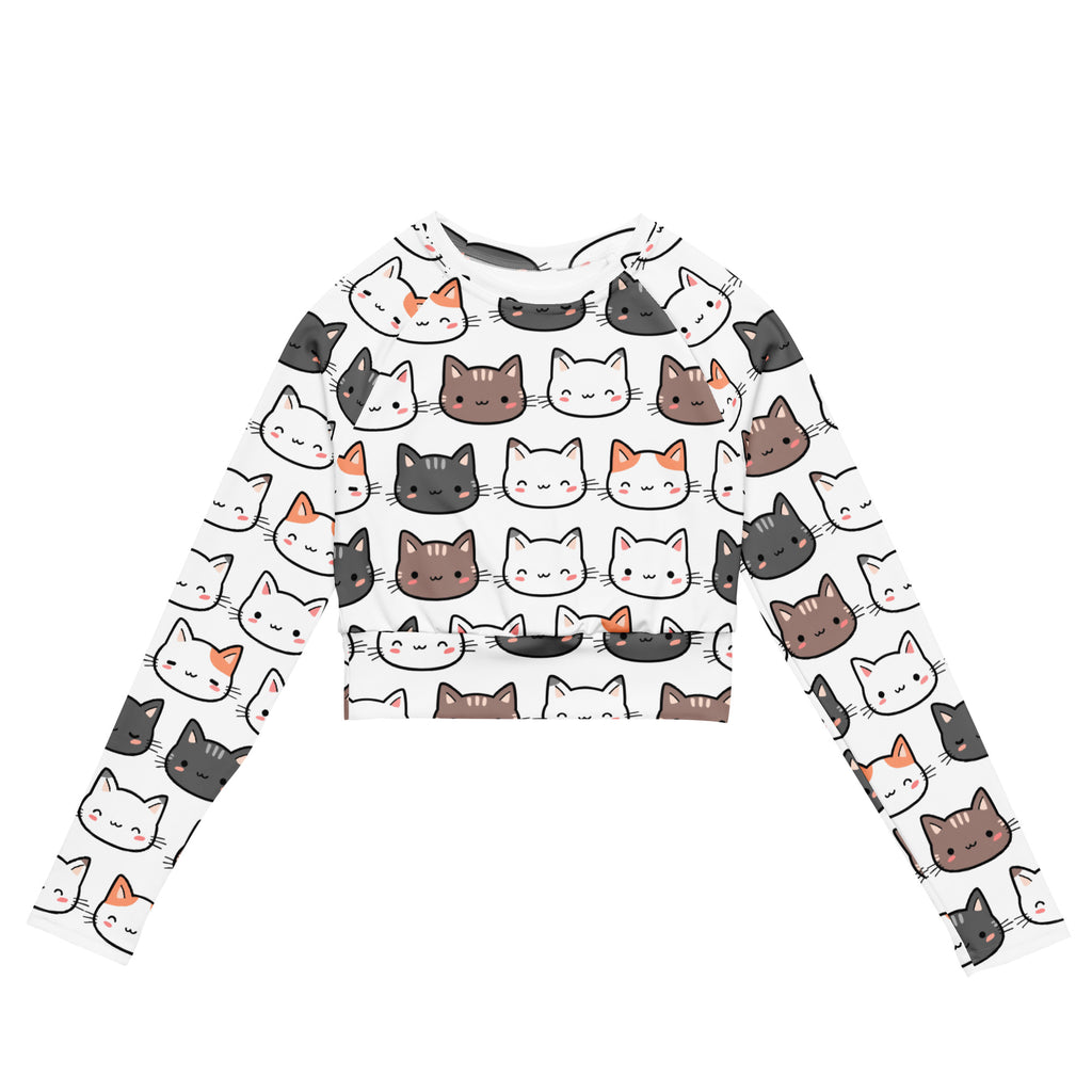 Women's Cute Cat Long Sleeve Performance Crop Top