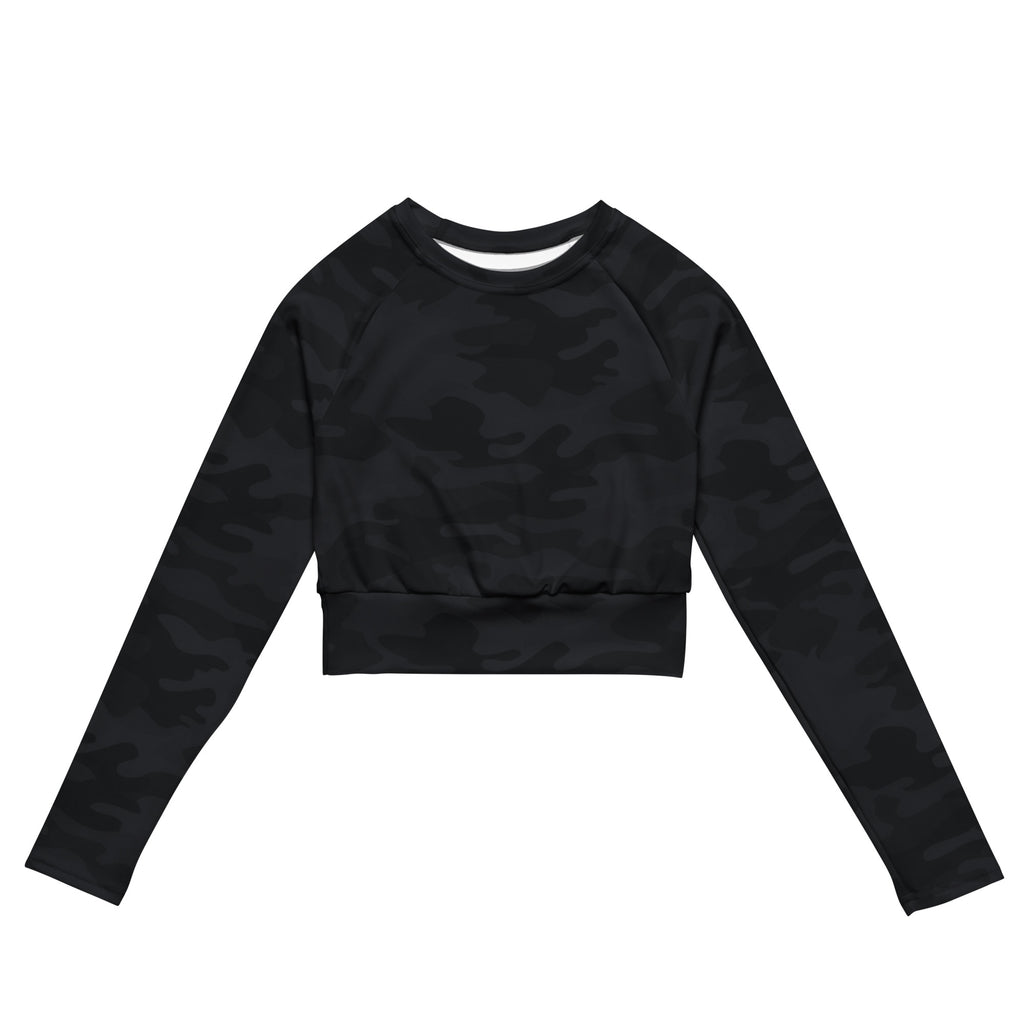 Women's Black Camouflage Long Sleeve Performance Crop Top