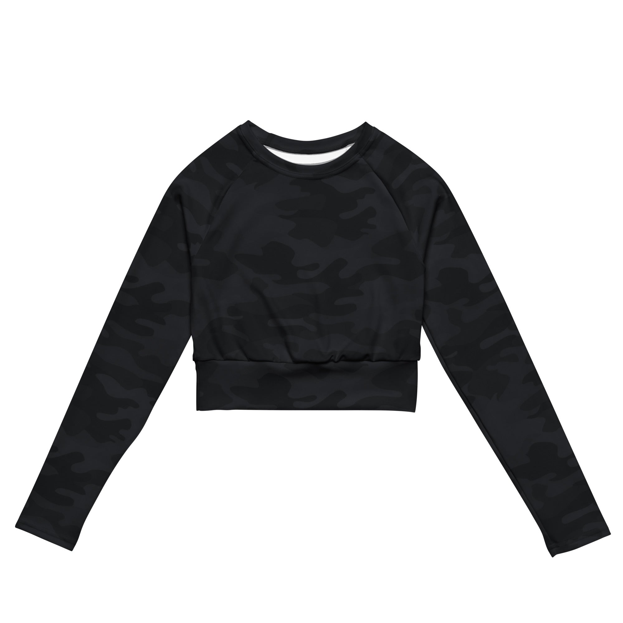 Women's Black Camouflage Long Sleeve Performance Crop Top