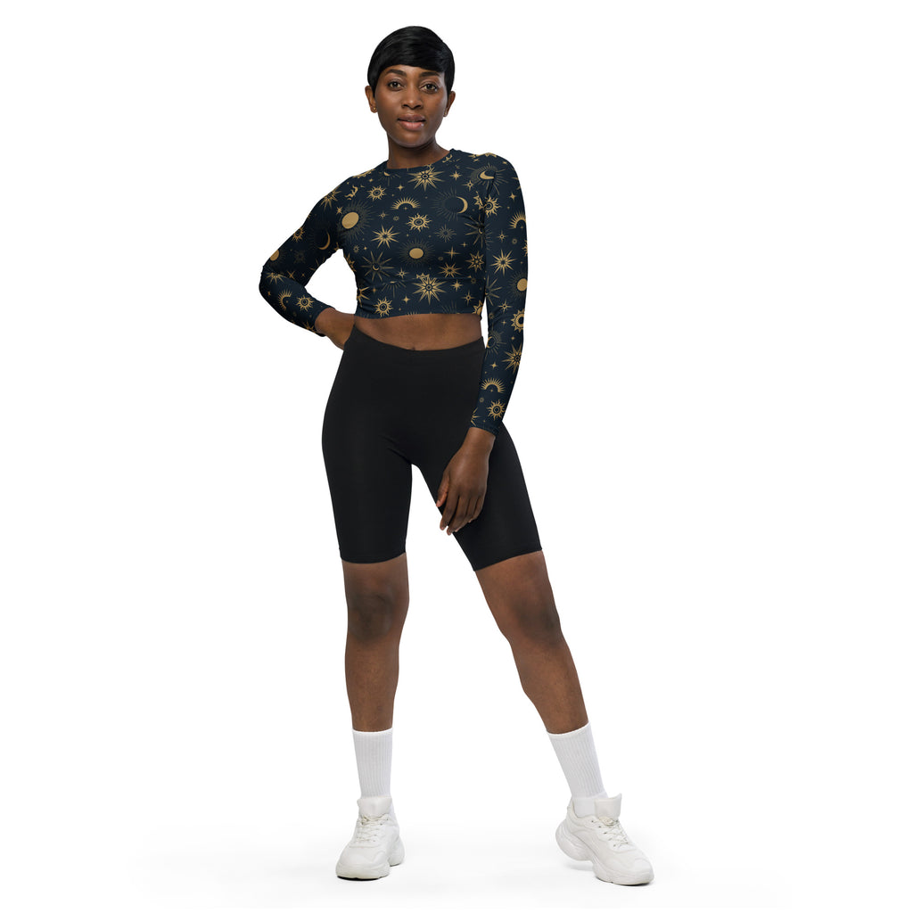 Women's Celestial Sun & Moon Long Sleeve Performance Crop Top