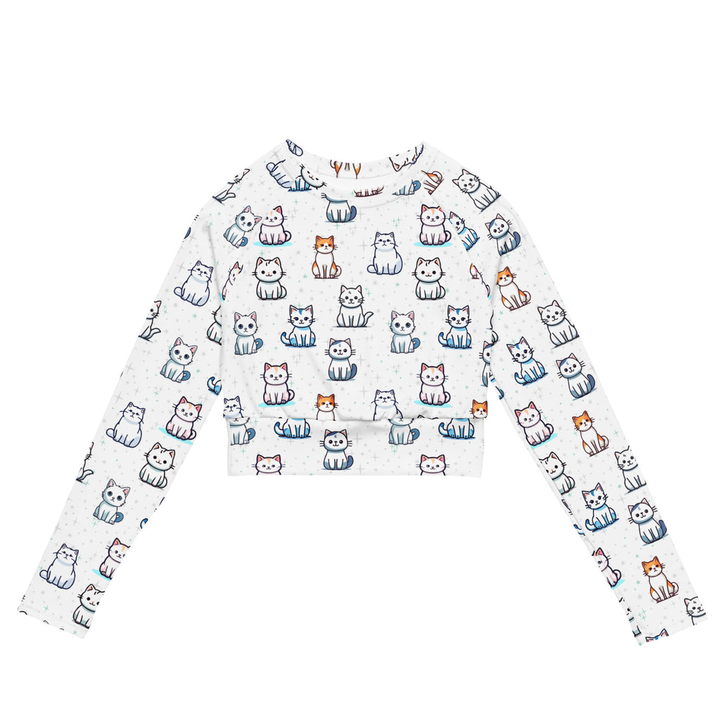 Women's Cute Cat Long Sleeve Performance Crop Top