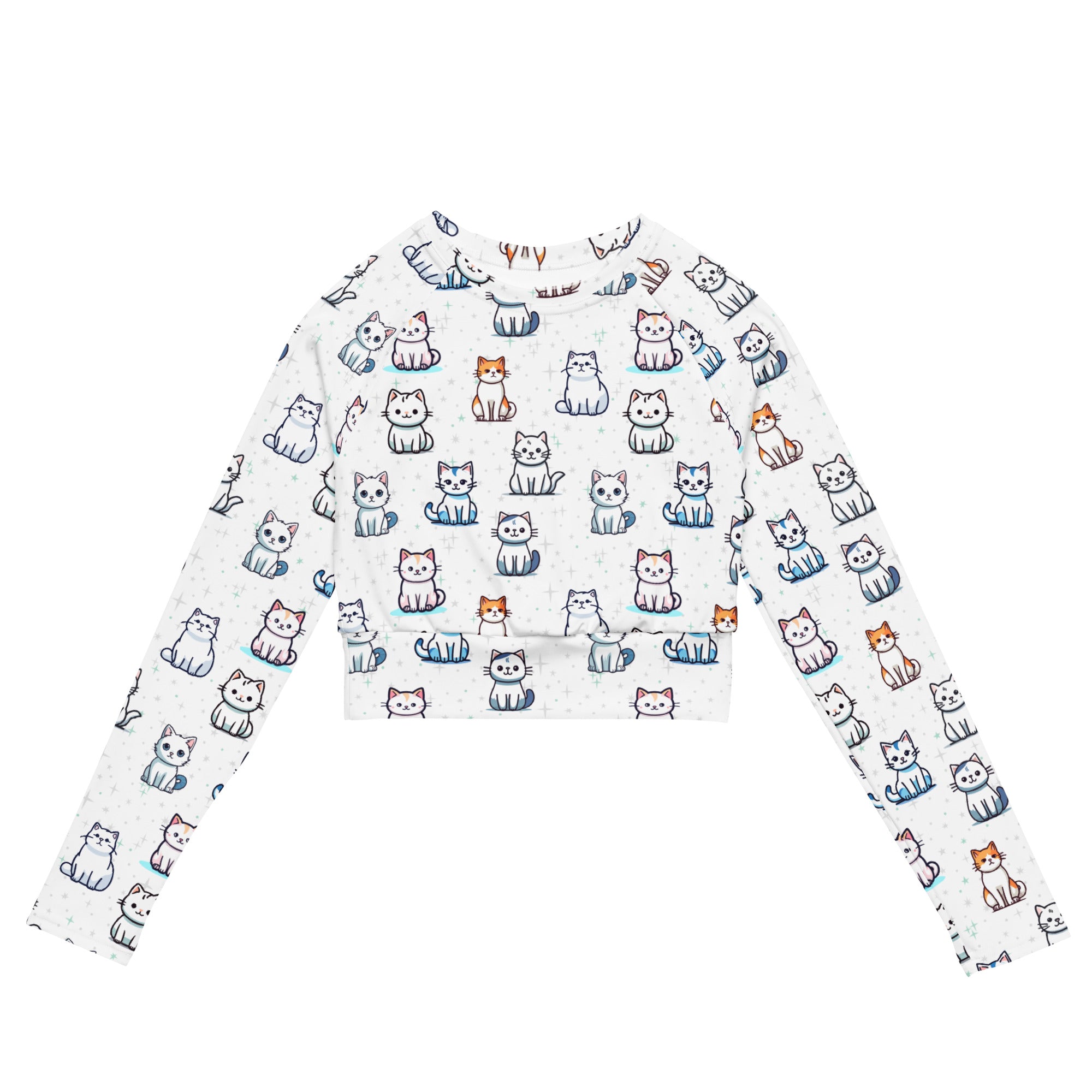 Women's Cute Cat Long Sleeve Performance Crop Top