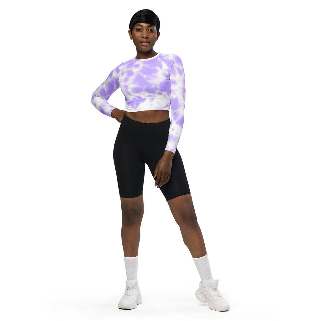 Women's Purple Tie Dye Long Sleeve Performance Crop Top