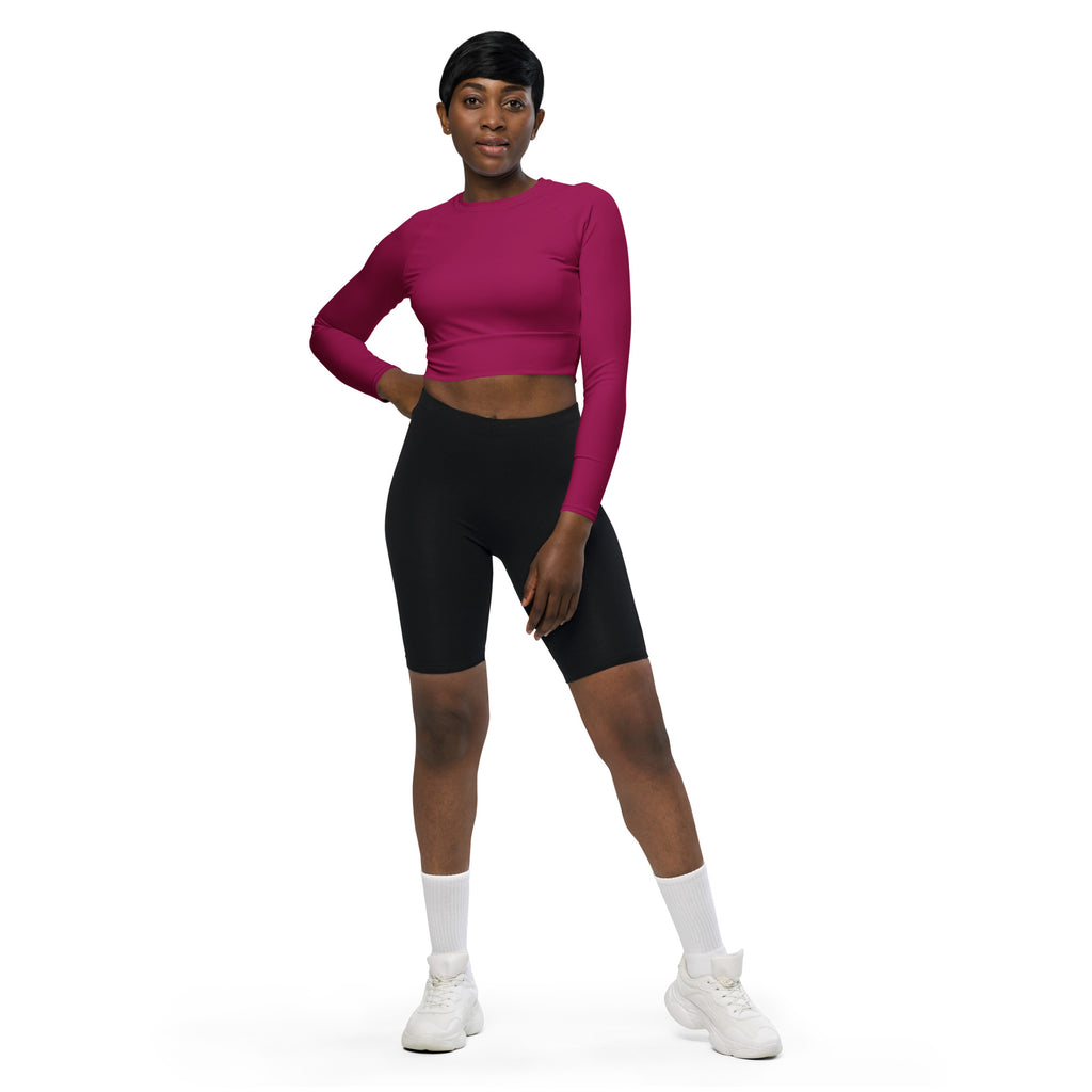Women's Deep Magenta Long Sleeve Performance Crop Top