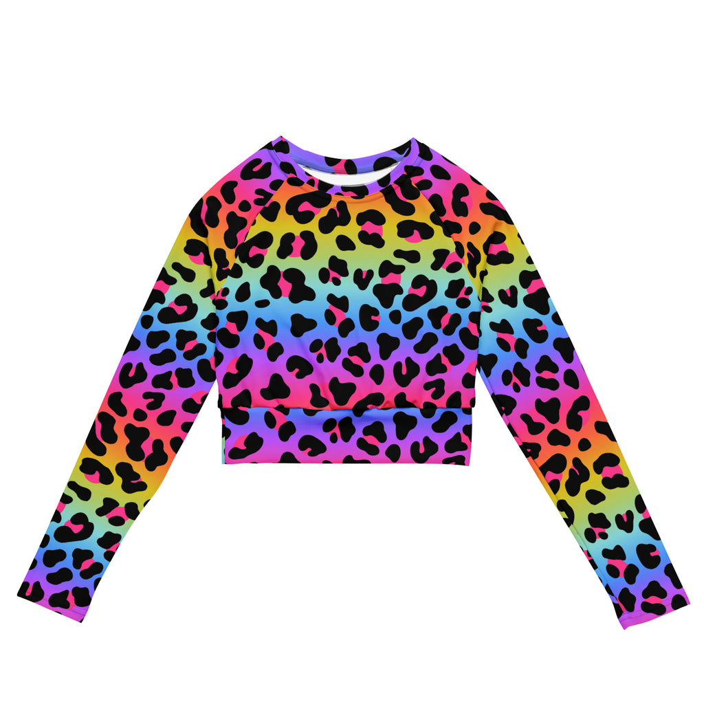 Women's Rainbow Leopard Long Sleeve Performance Crop Top