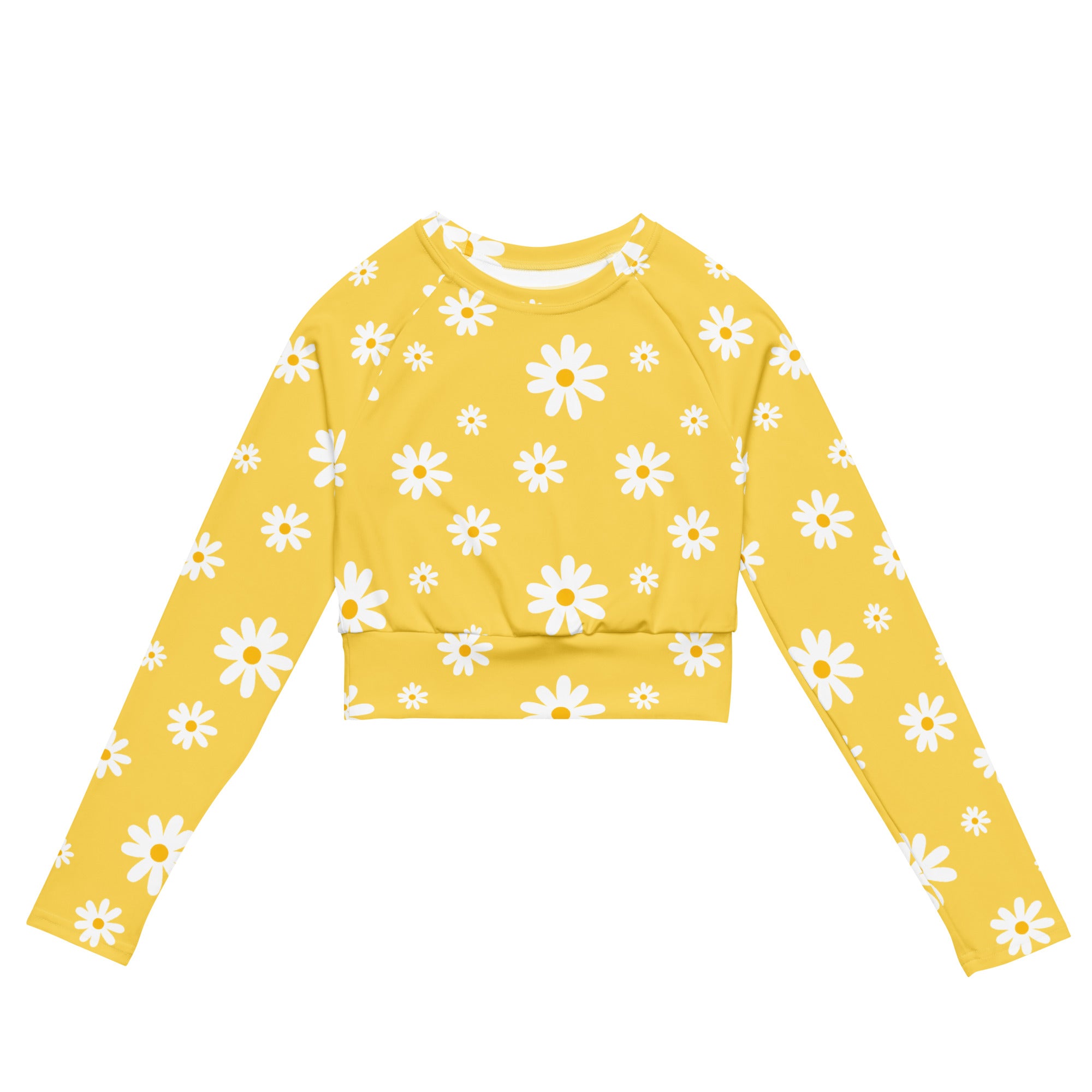 Women's Yellow Daisy Long Sleeve Performance Crop Top