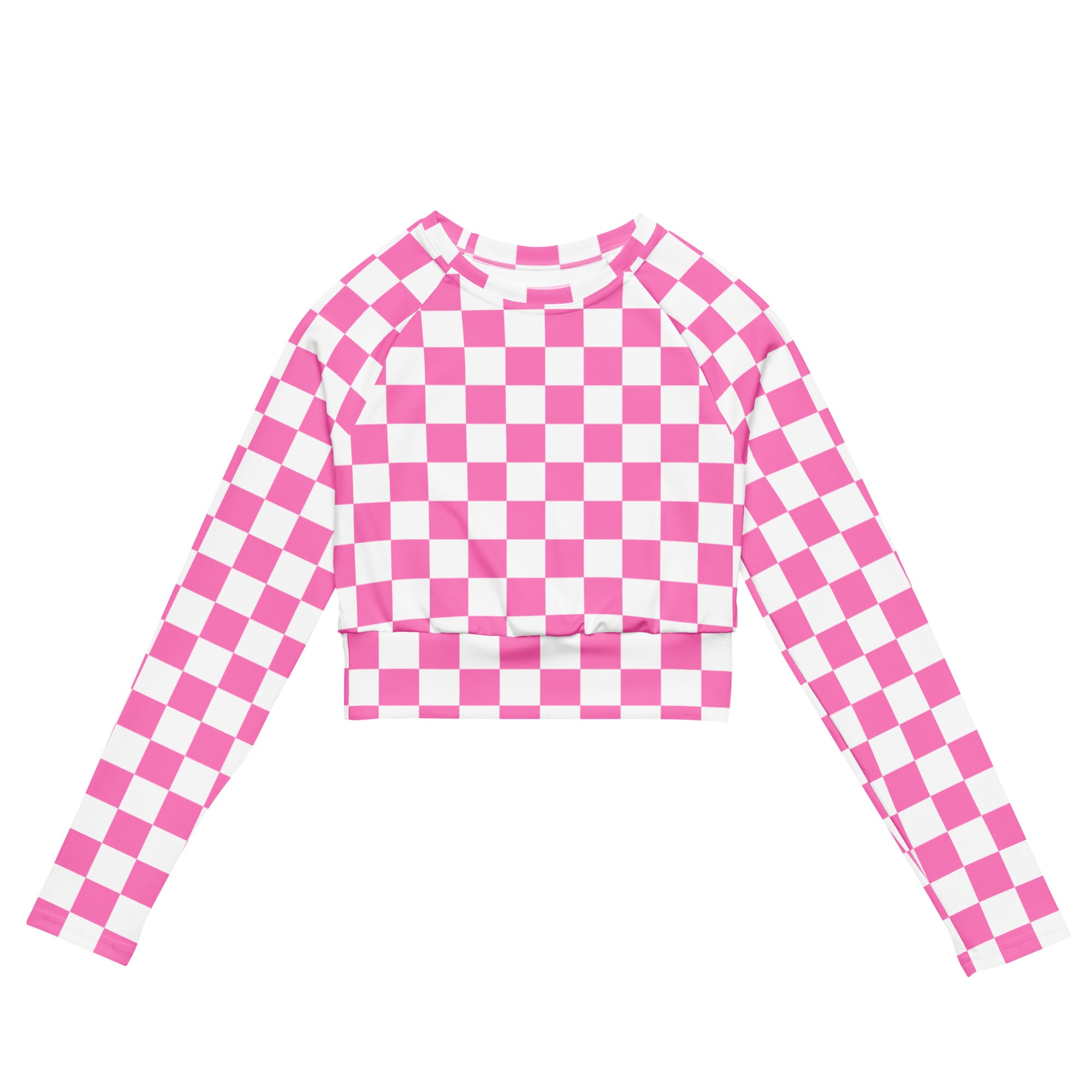 Women's Pink Checkerboard Long Sleeve Performance Crop Top