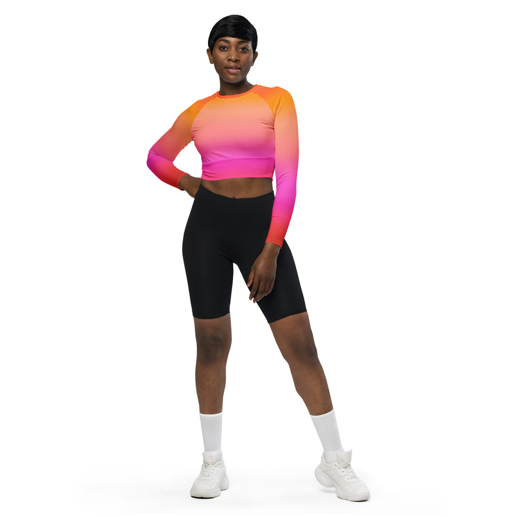 Women's Sunset Ombre Long Sleeve Performance Crop Top