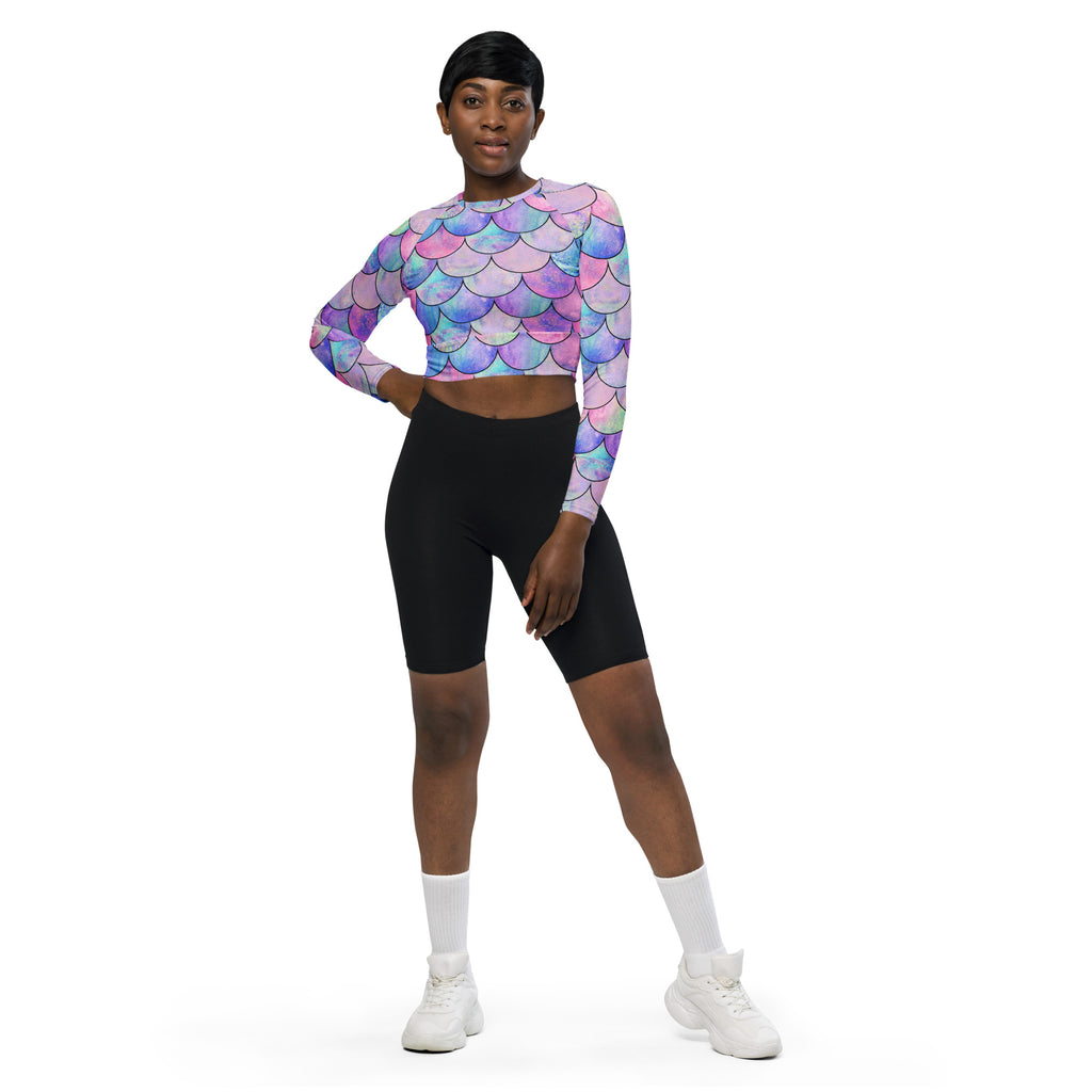 Women's Pastel Mermaid Long Sleeve Performance Crop Top