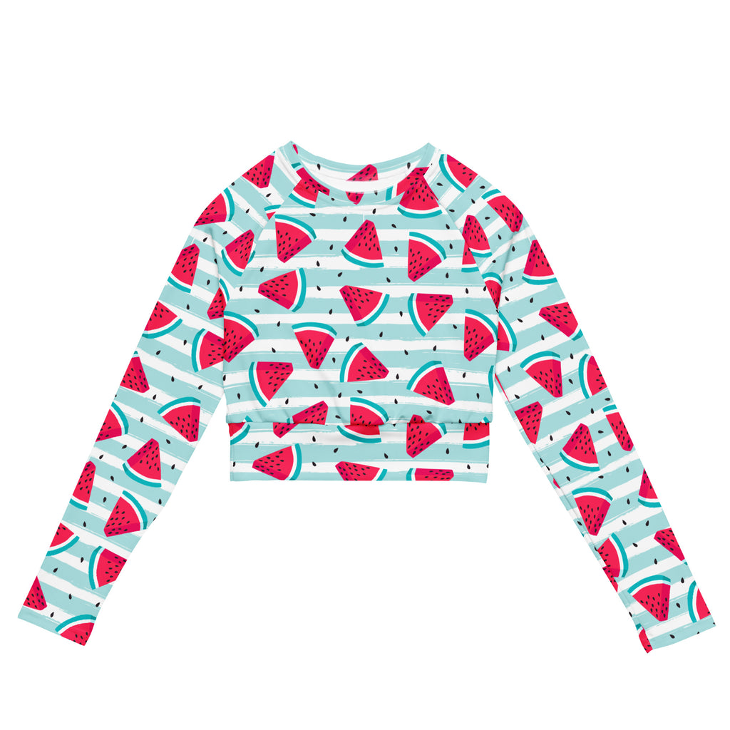 Women's Striped Watermelon Long Sleeve Performance Crop Top
