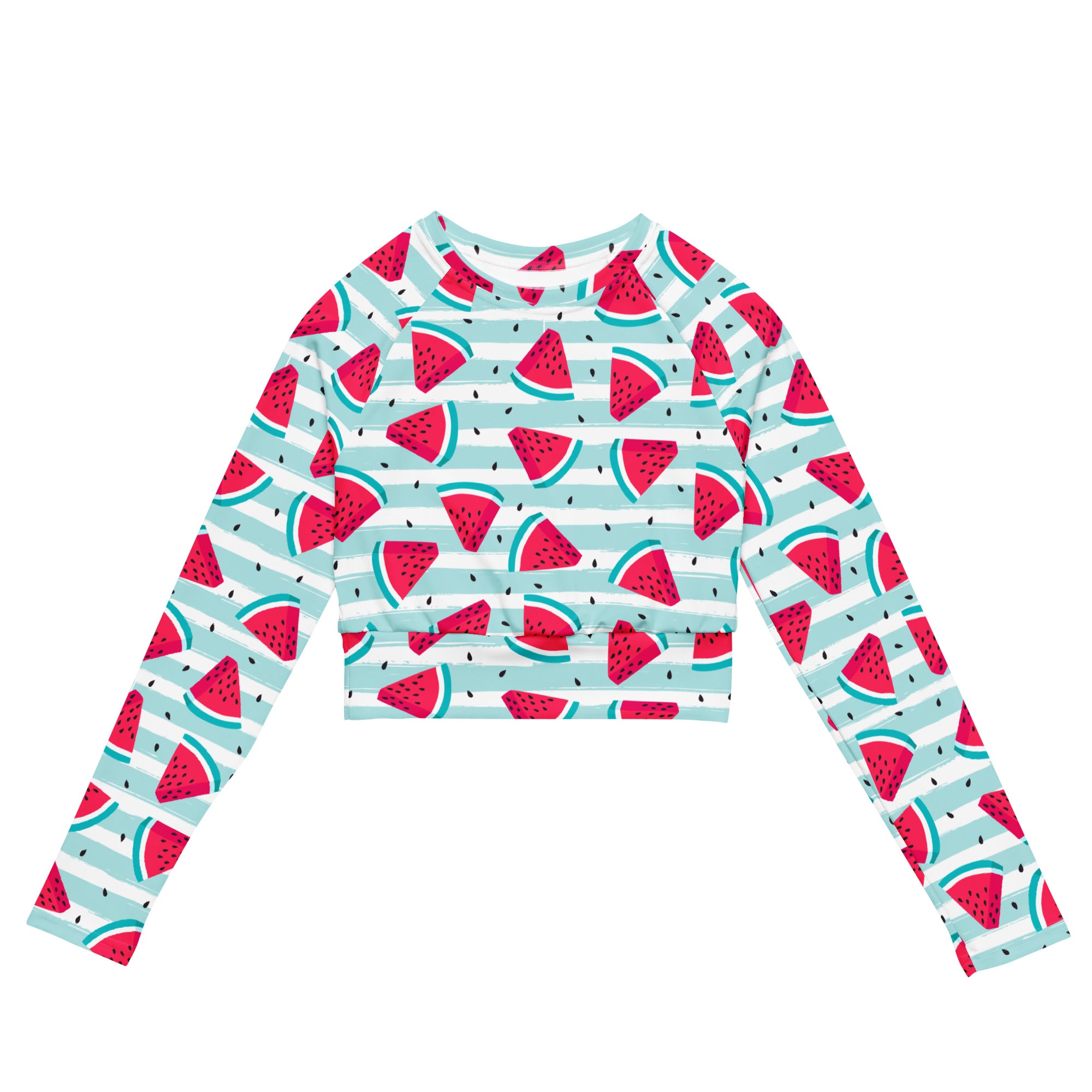 Women's Striped Watermelon Long Sleeve Performance Crop Top