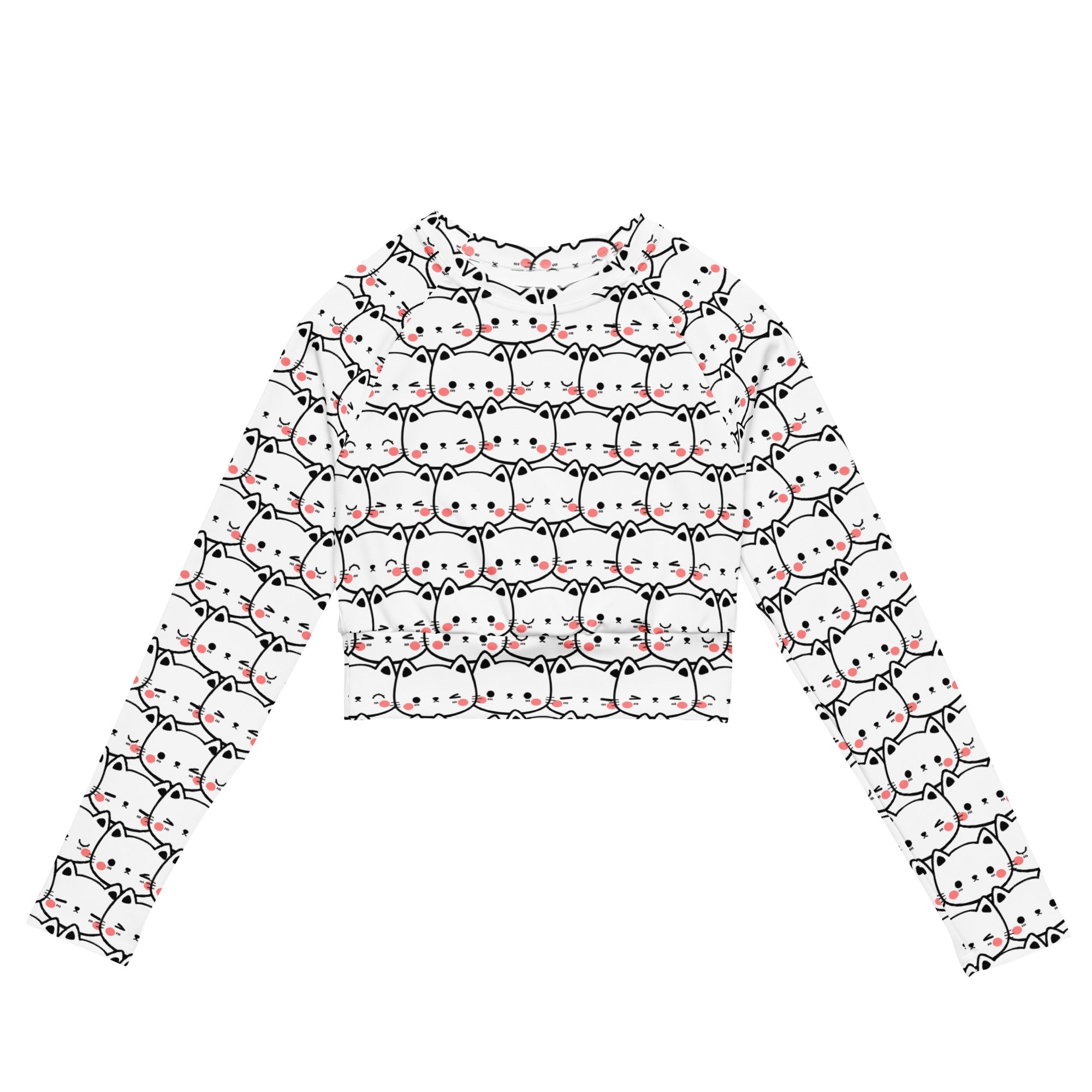 Women's White Cat Long Sleeve Performance Crop Top