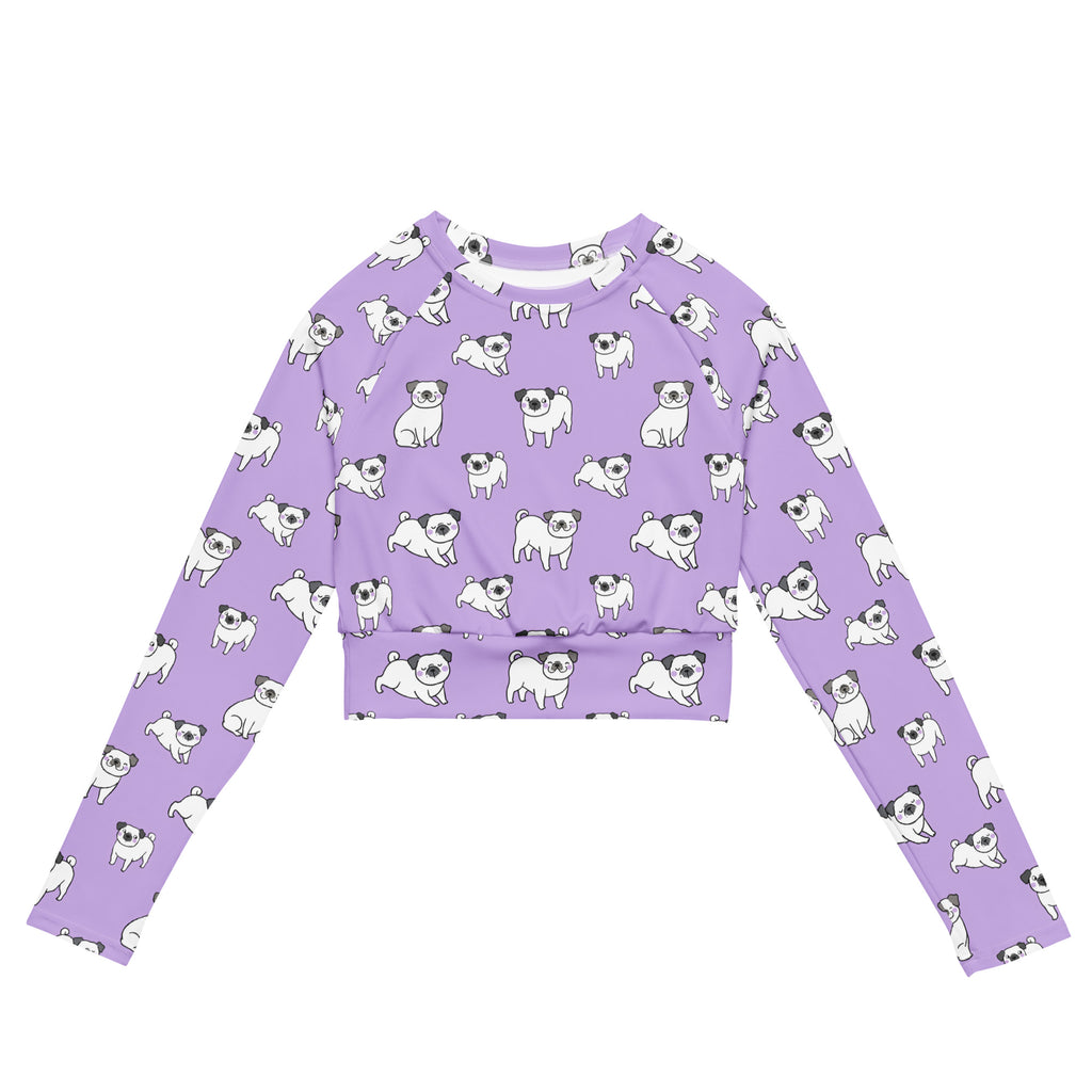 Women's Purple Pug Long Sleeve Performance Crop Top