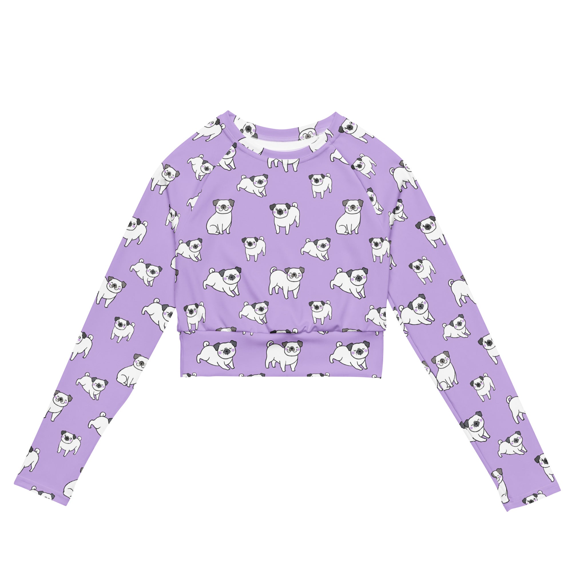 Women's Purple Pug Long Sleeve Performance Crop Top