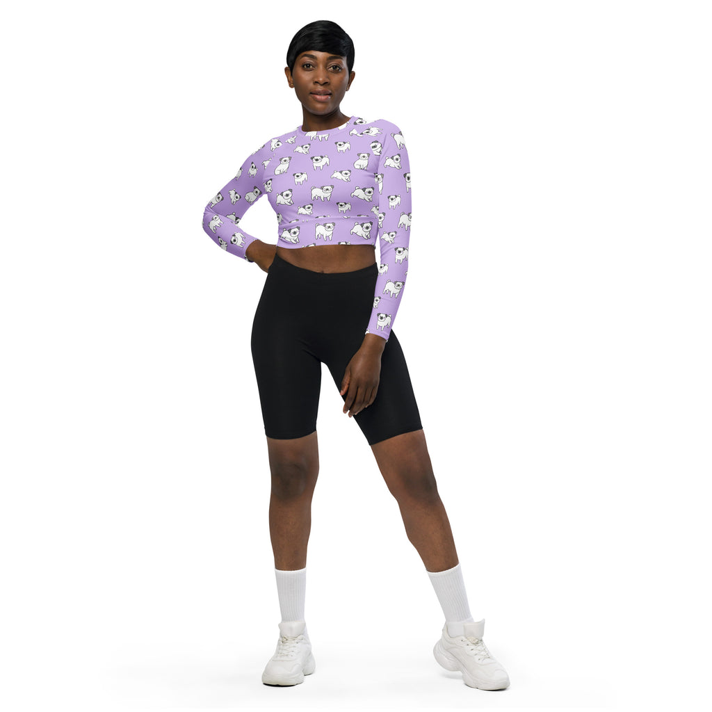 Women's Purple Pug Long Sleeve Performance Crop Top