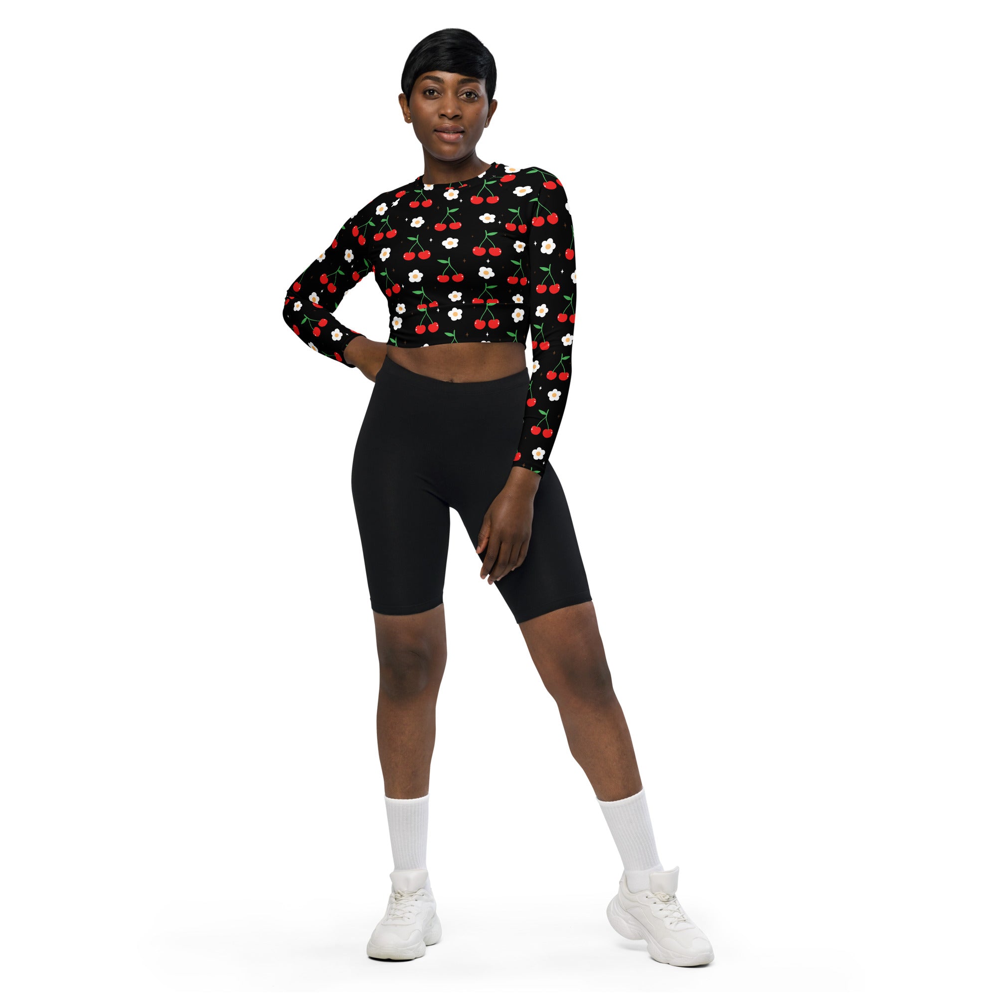 Women's Black Cherry Long Sleeve Performance Crop Top