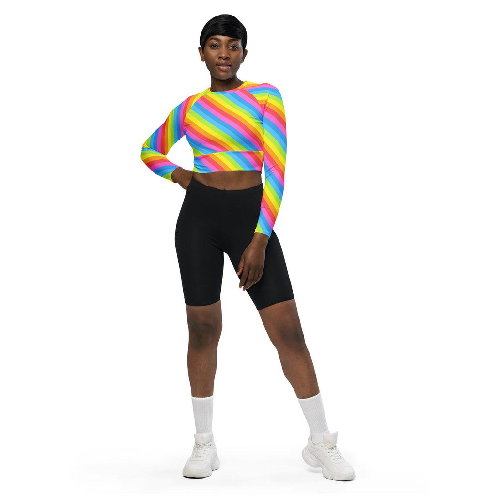 Women's Rainbow Stripe Long Sleeve Performance Crop Top