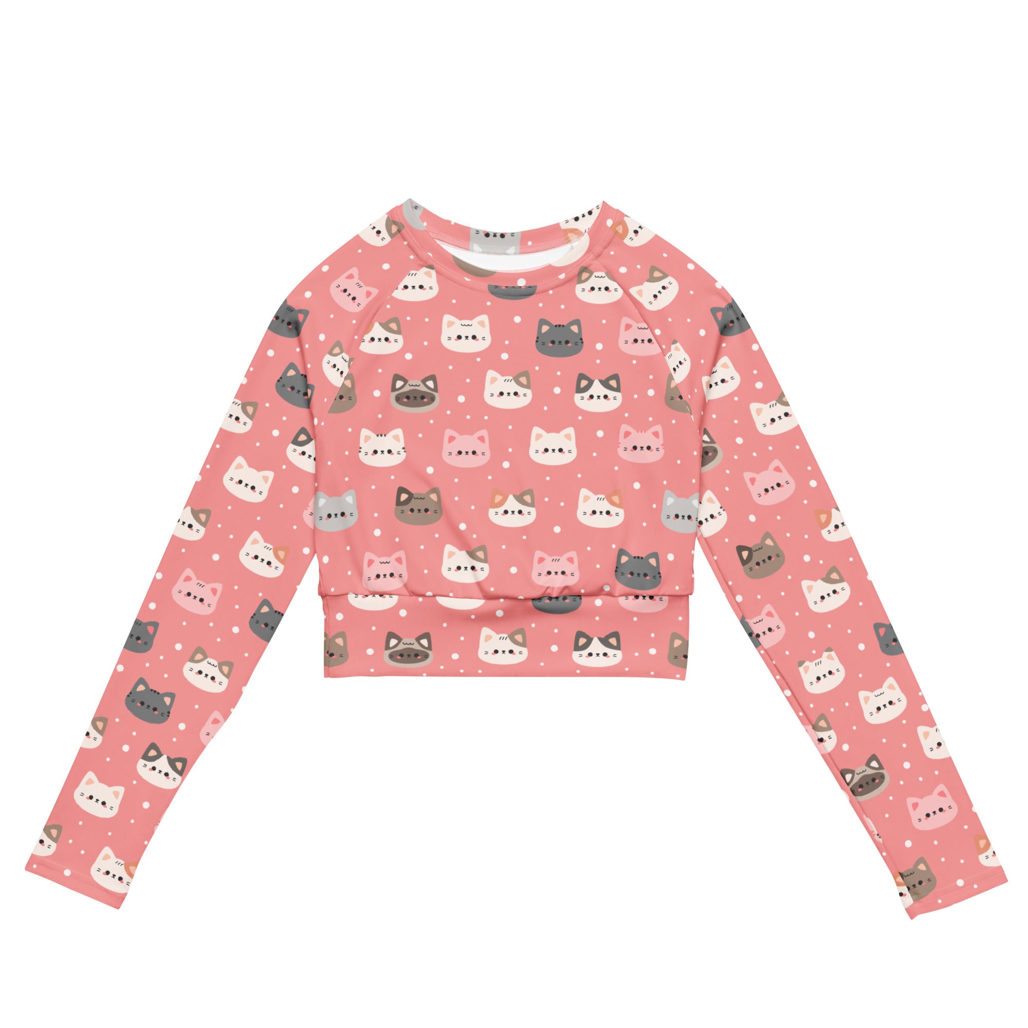 Women's Pink Cat Long Sleeve Performance Crop Top